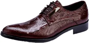 Men's Formal Leather Shoes，Crocodile Pattern Business Leather Shoes Casual Wedding Lace Up Dress Shoes,Red- 46/UK 11.5/US 12