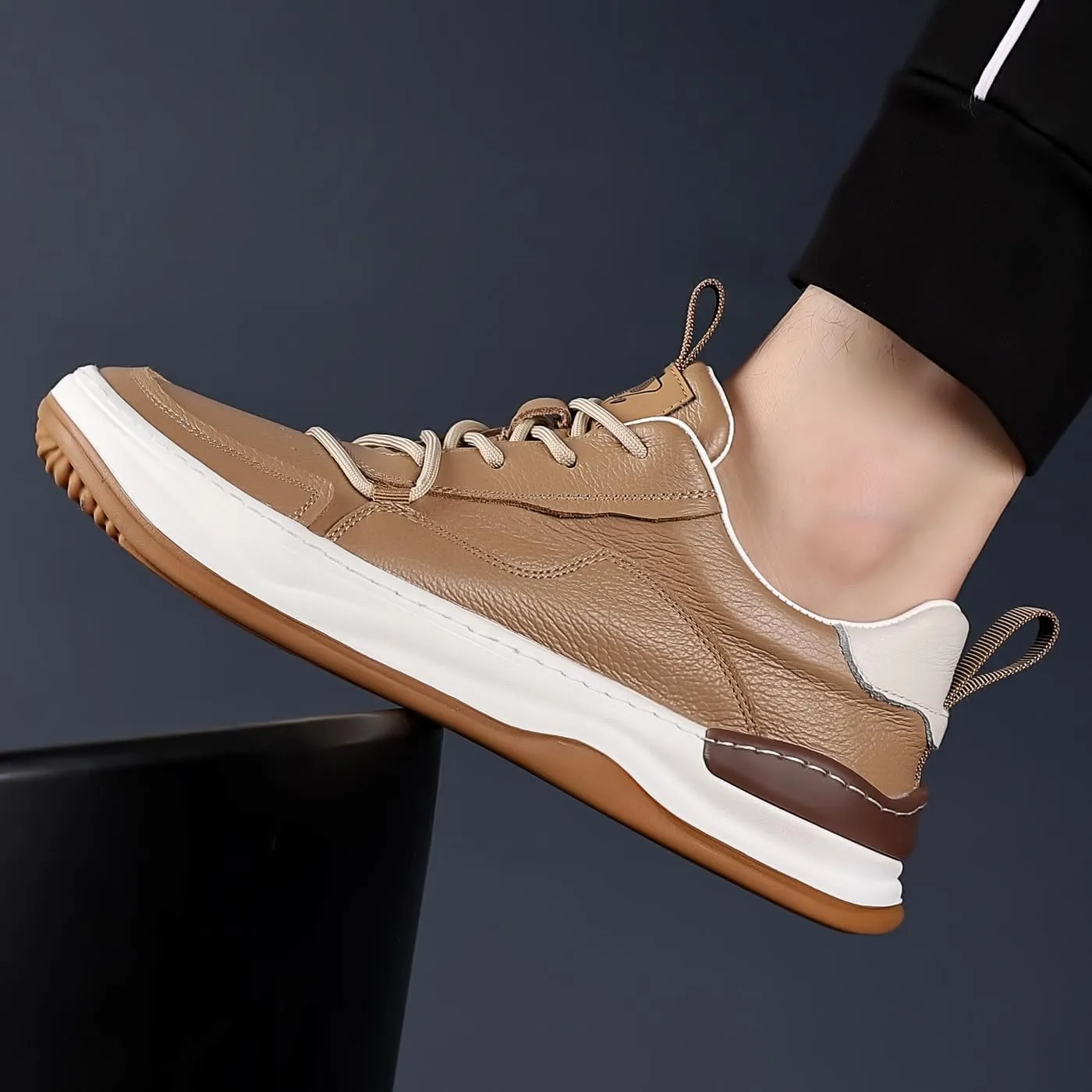 Men's Genuine Leather Lace Up Fashion Loafers Sneakers Casual Walking Driving Shoes