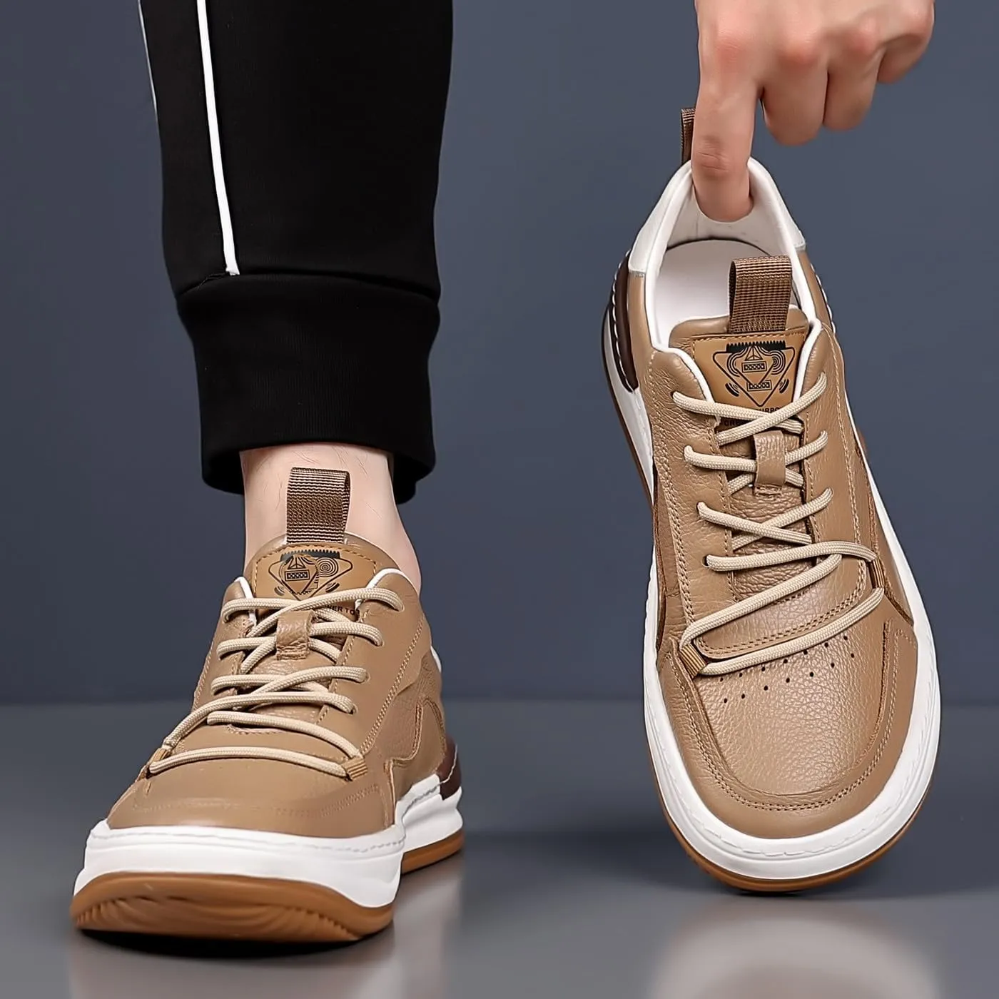 Men's Genuine Leather Lace Up Fashion Loafers Sneakers Casual Walking Driving Shoes