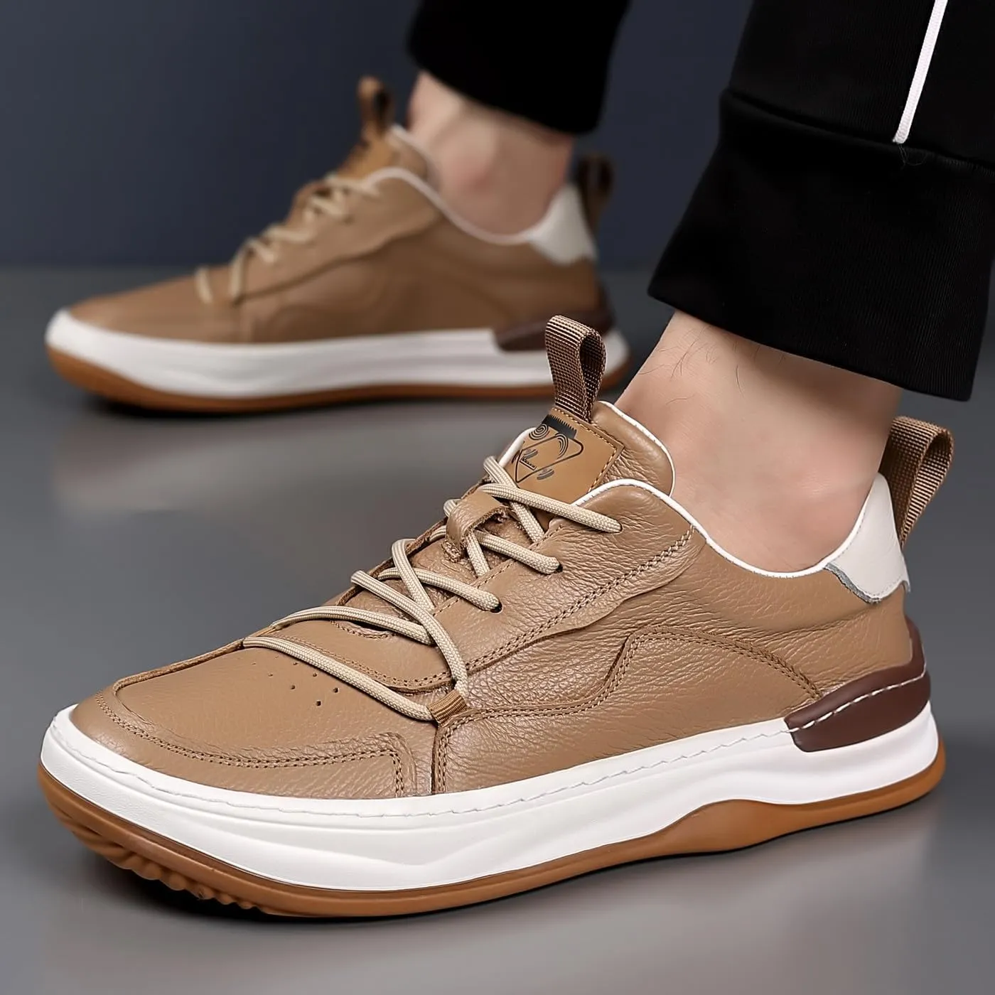Men's Genuine Leather Lace Up Fashion Loafers Sneakers Casual Walking Driving Shoes