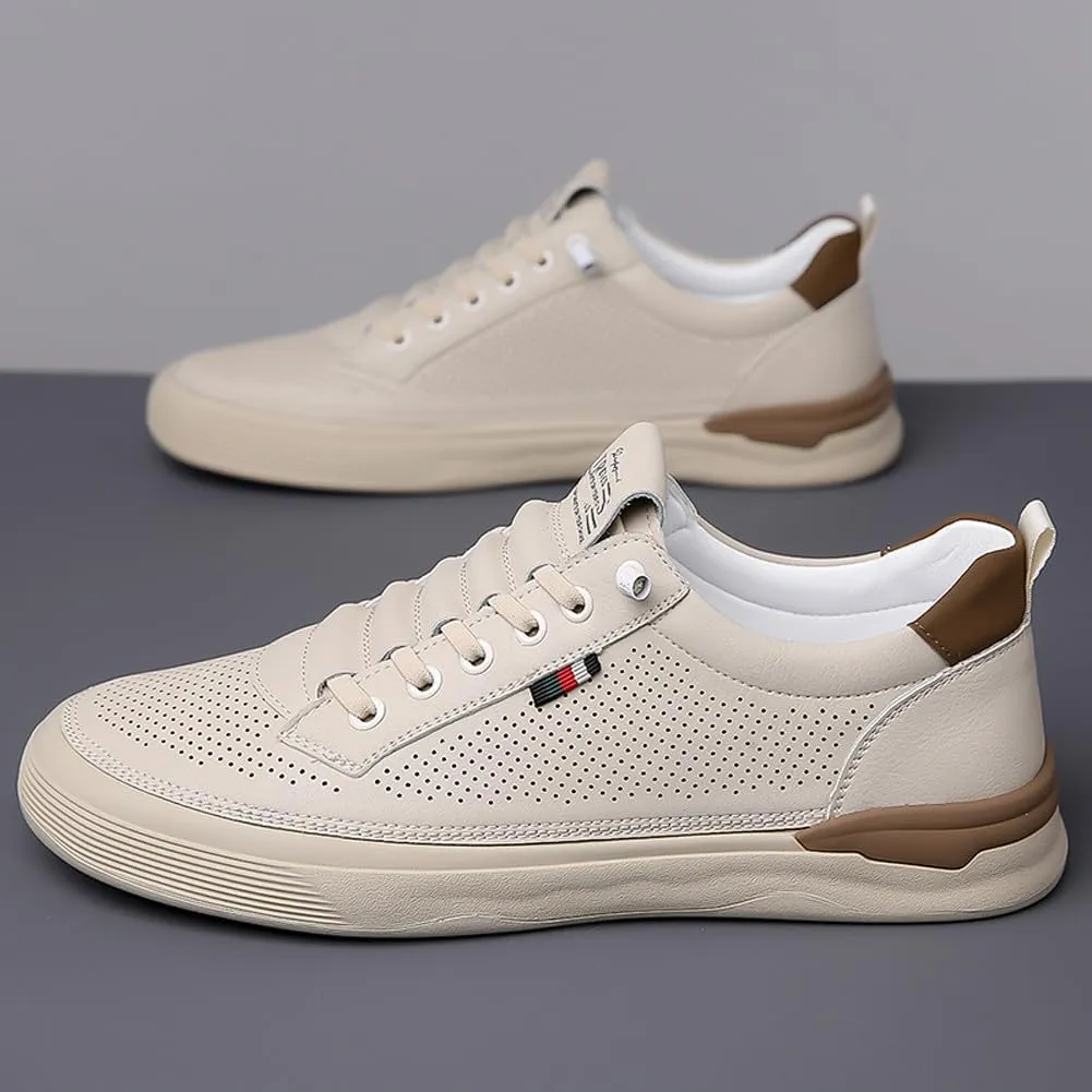 Men's Genuine Leather Lace Up Fashion Loafers Sneakers Casual Walking Driving Shoes
