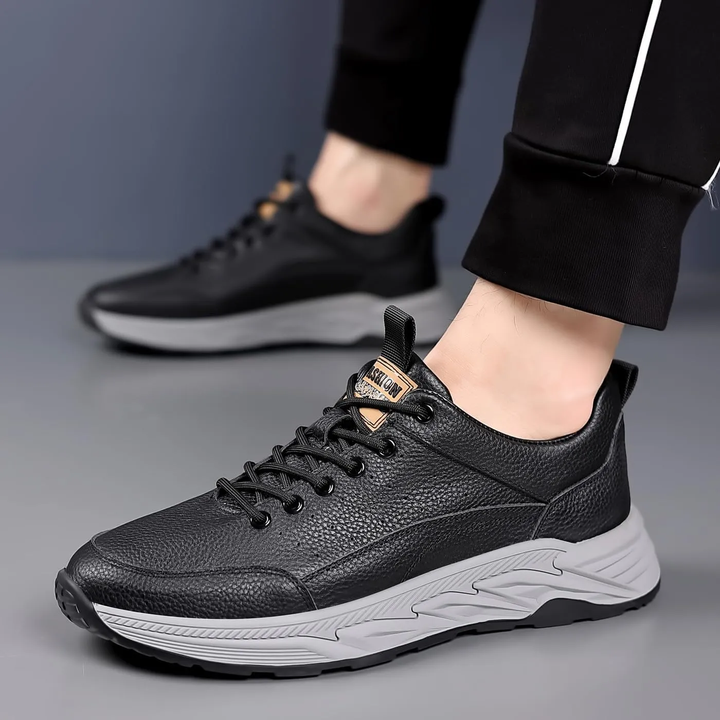 Men's Genuine Leather Lace Up Fashion Loafers Sneakers Casual Walking Driving Shoes