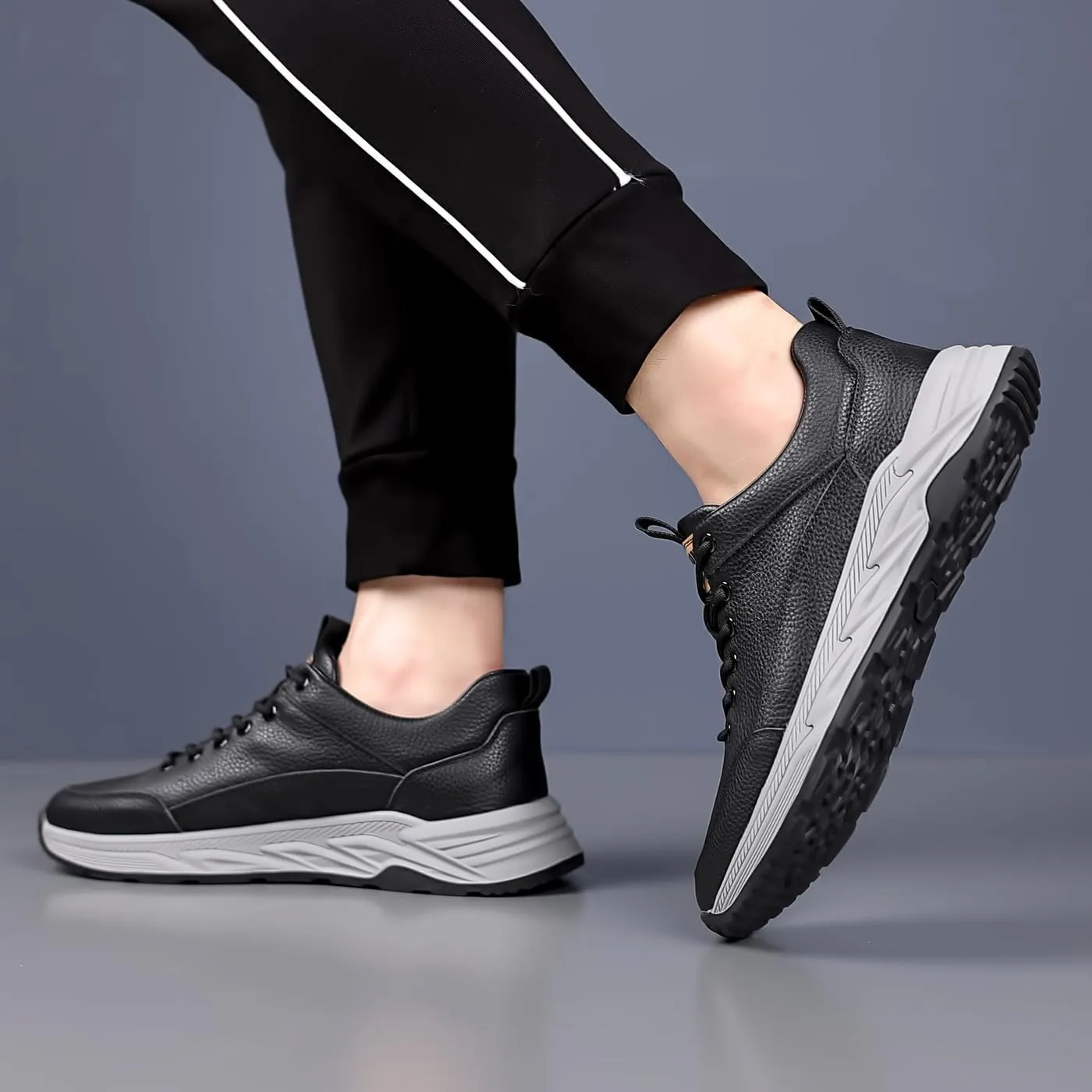 Men's Genuine Leather Lace Up Fashion Loafers Sneakers Casual Walking Driving Shoes