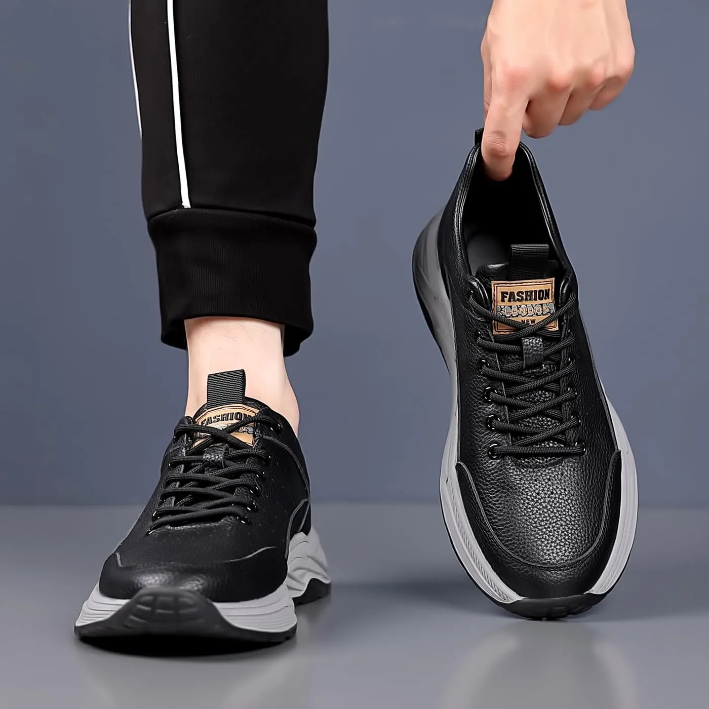 Men's Genuine Leather Lace Up Fashion Loafers Sneakers Casual Walking Driving Shoes