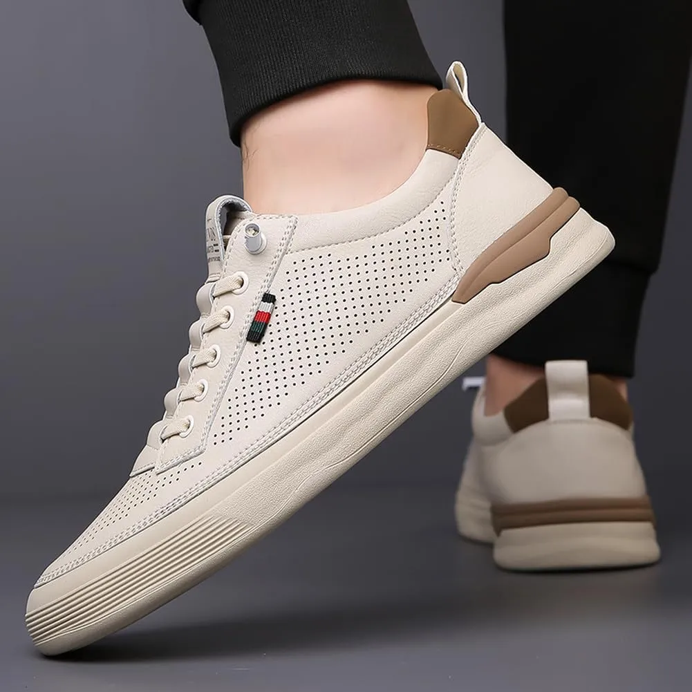 Men's Genuine Leather Lace Up Fashion Loafers Sneakers Casual Walking Driving Shoes