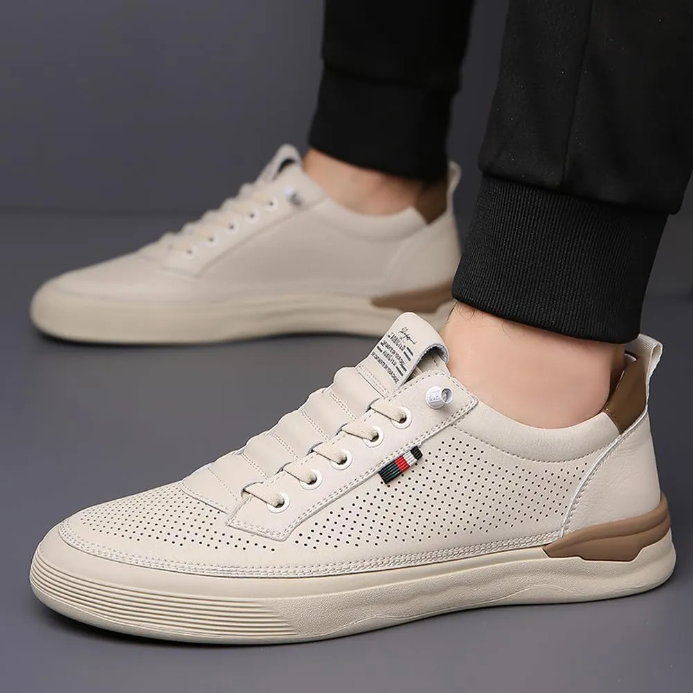 Men's Genuine Leather Lace Up Fashion Loafers Sneakers Casual Walking Driving Shoes