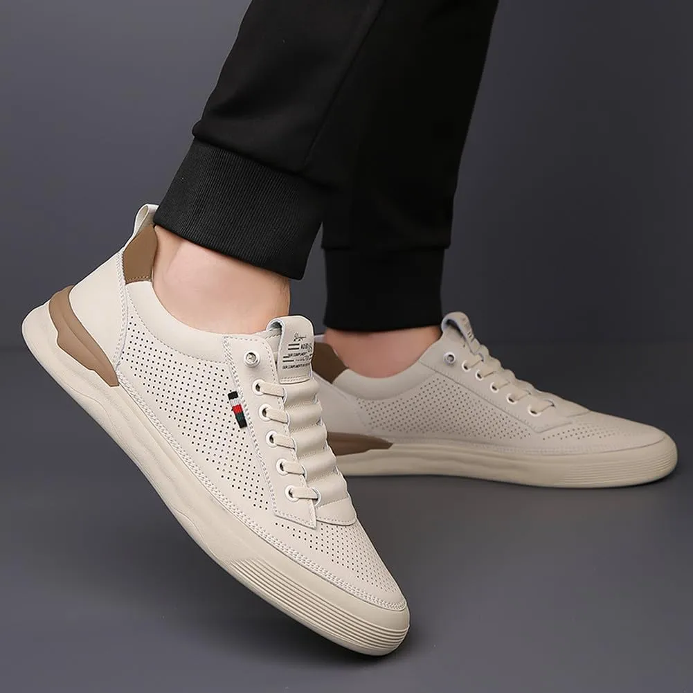 Men's Genuine Leather Lace Up Fashion Loafers Sneakers Casual Walking Driving Shoes