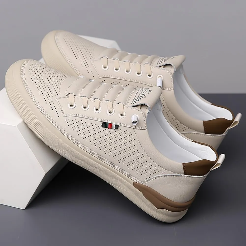 Men's Genuine Leather Lace Up Fashion Loafers Sneakers Casual Walking Driving Shoes