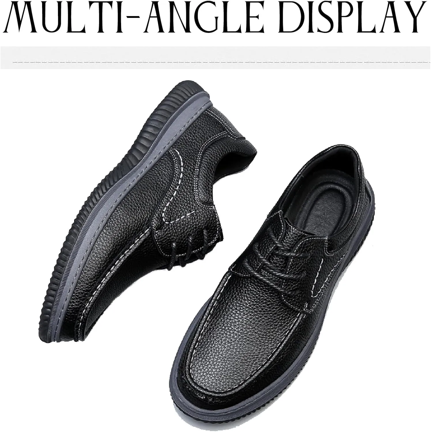 Men's Genuine Leather Slip On Loafers Fashion Hand stitched Lace Up Comfortable Soft bottom Casual Walking Shoes for Outdoor Driving Dad Shoes