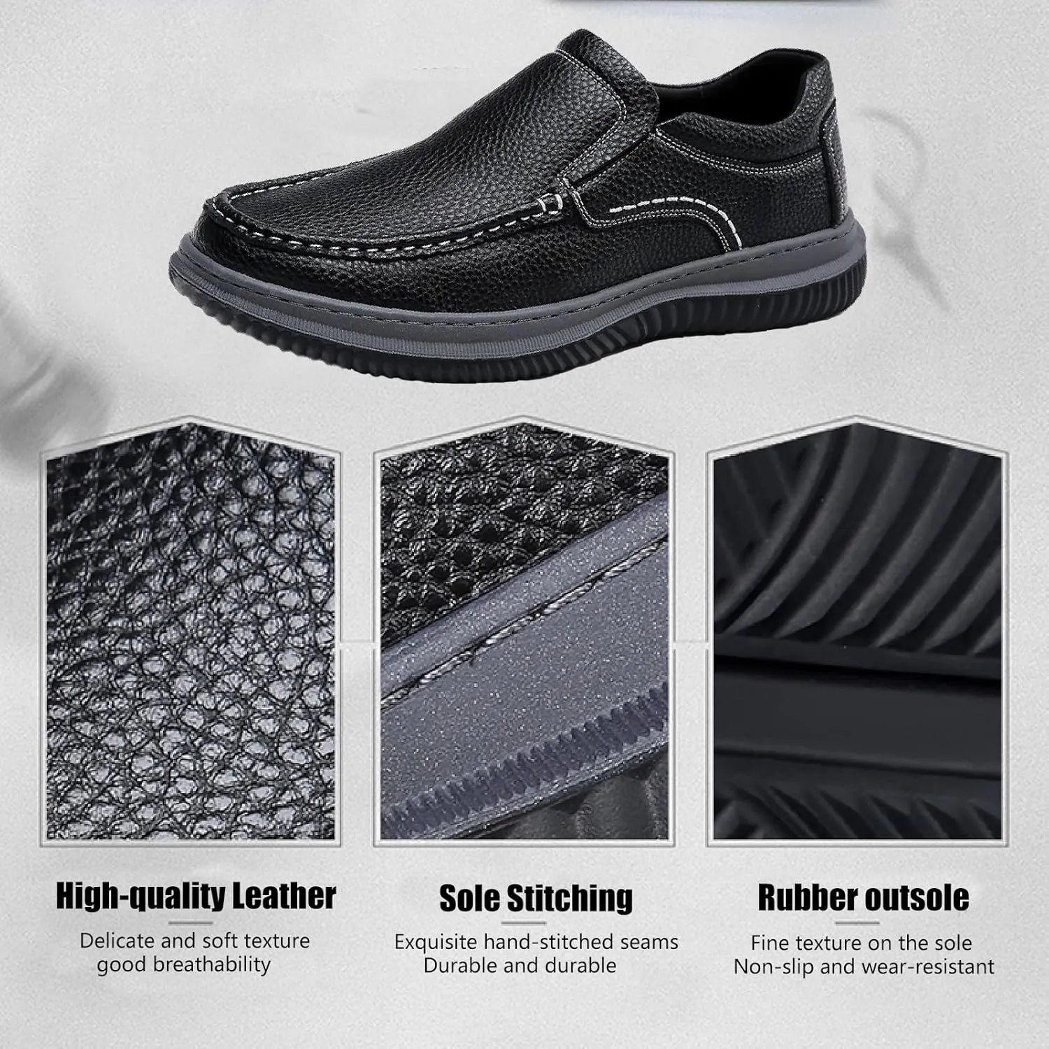 Men's Genuine Leather Slip On Loafers Fashion Hand stitched Lace Up Comfortable Soft bottom Casual Walking Shoes for Outdoor Driving Dad Shoes