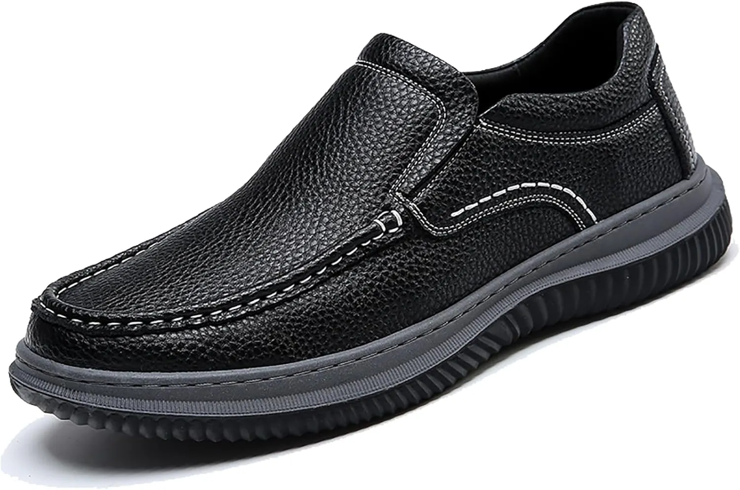 Men's Genuine Leather Slip On Loafers Fashion Hand stitched Lace Up Comfortable Soft bottom Casual Walking Shoes for Outdoor Driving Dad Shoes