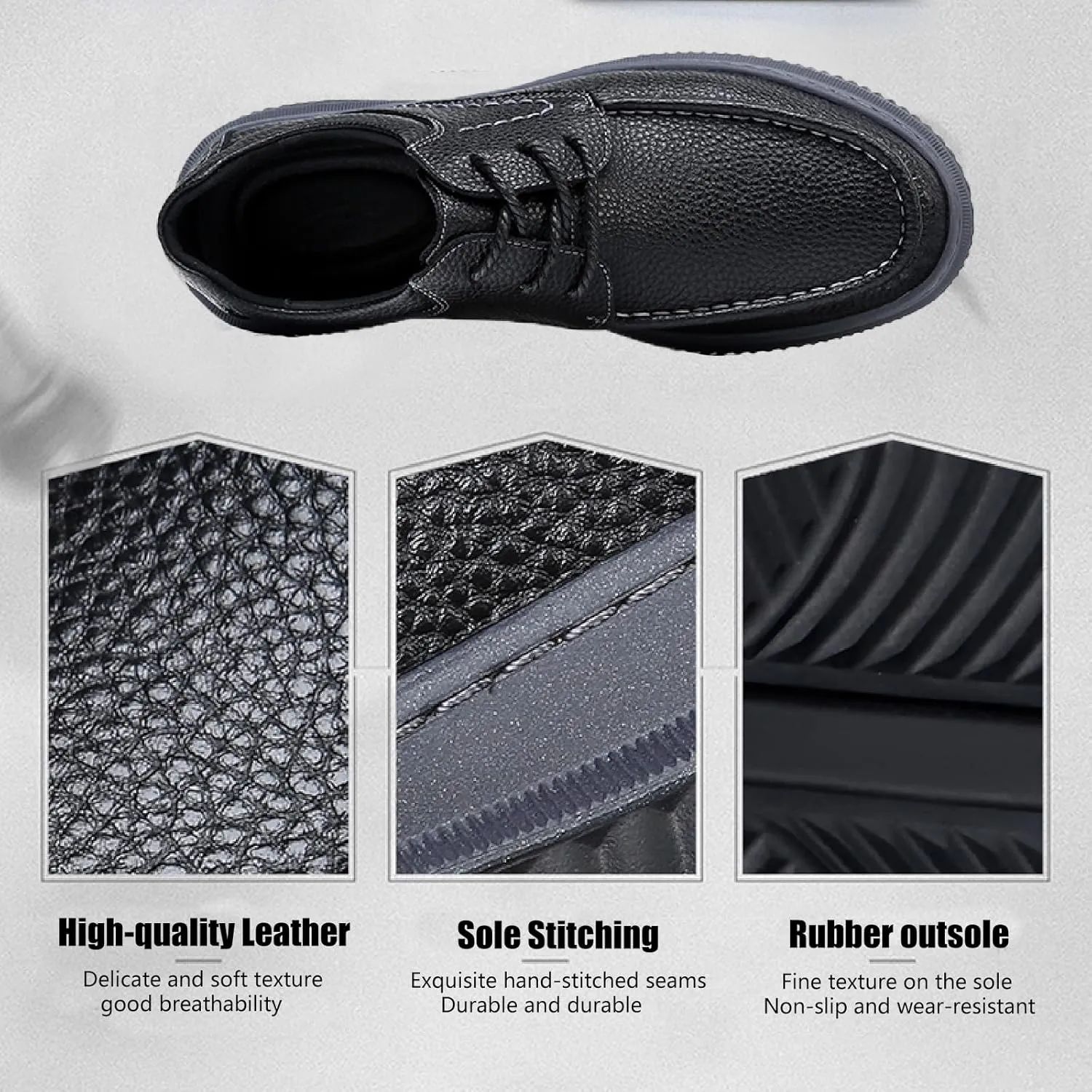 Men's Genuine Leather Slip On Loafers Fashion Hand stitched Lace Up Comfortable Soft bottom Casual Walking Shoes for Outdoor Driving Dad Shoes