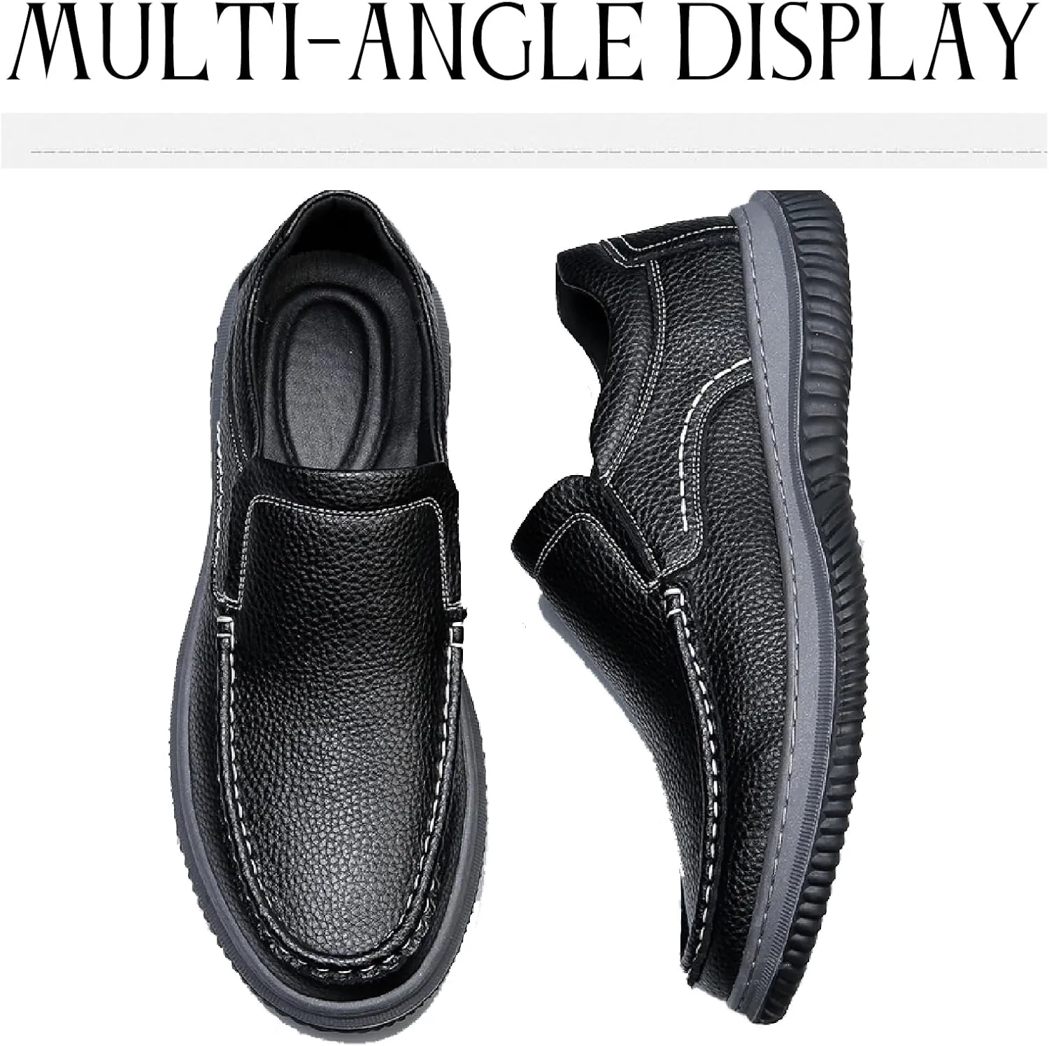 Men's Genuine Leather Slip On Loafers Fashion Hand stitched Lace Up Comfortable Soft bottom Casual Walking Shoes for Outdoor Driving Dad Shoes