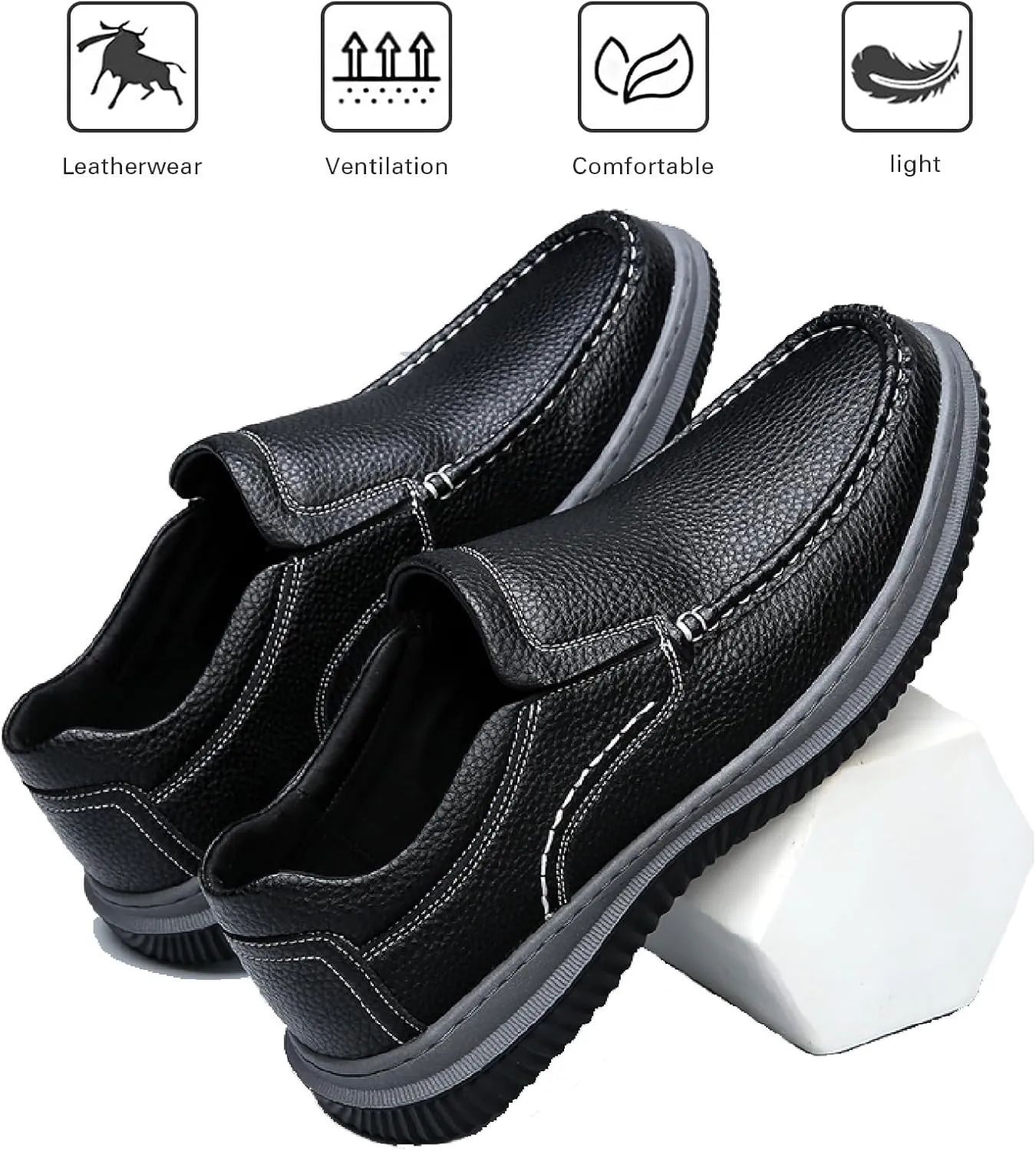 Men's Genuine Leather Slip On Loafers Fashion Hand stitched Lace Up Comfortable Soft bottom Casual Walking Shoes for Outdoor Driving Dad Shoes