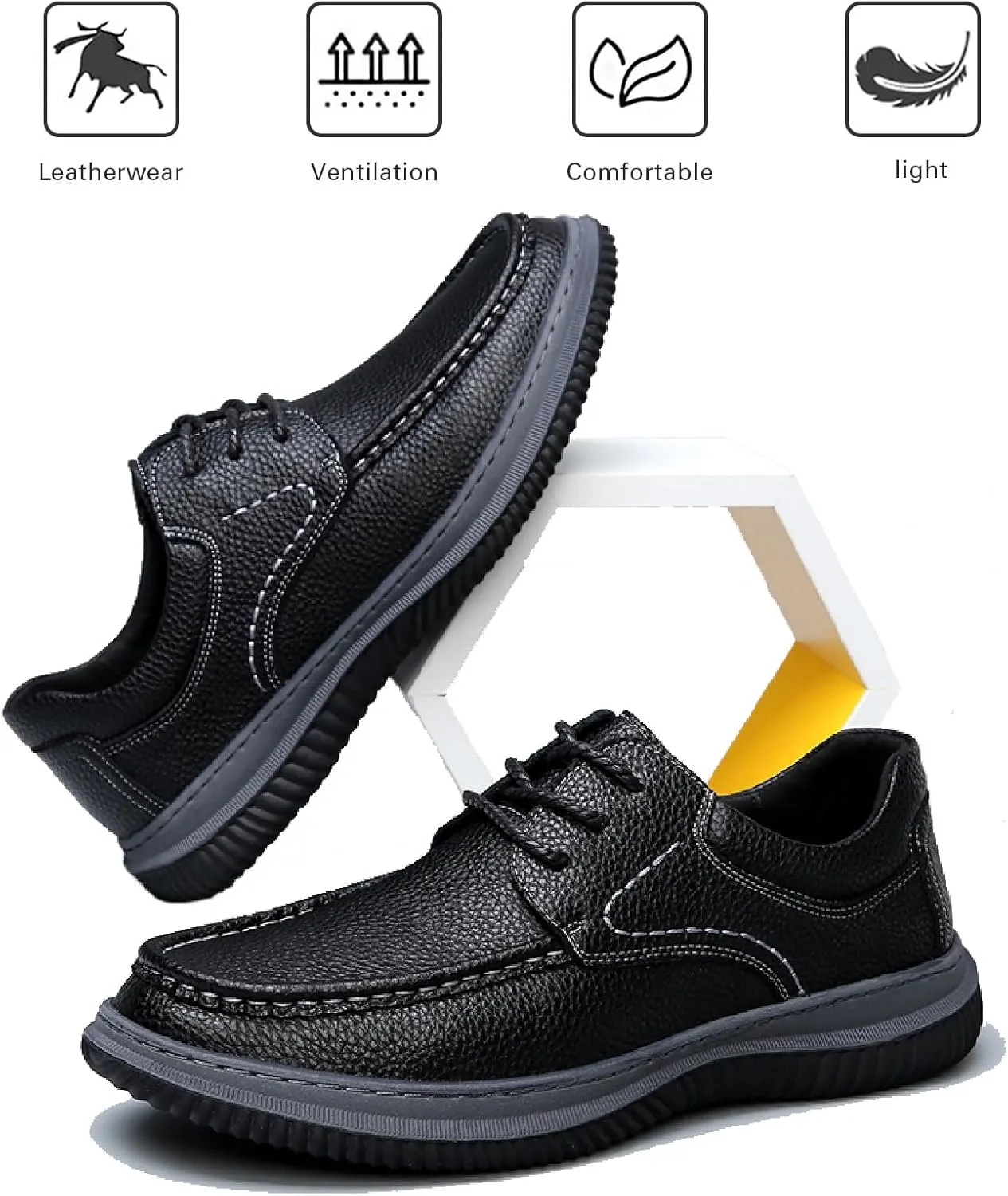 Men's Genuine Leather Slip On Loafers Fashion Hand stitched Lace Up Comfortable Soft bottom Casual Walking Shoes for Outdoor Driving Dad Shoes