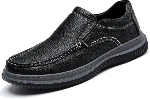 Men's Genuine Leather Slip On Loafers Fashion Hand stitched Lace Up Comfortable Soft bottom Casual Walking Shoes for Outdoor Driving Dad Shoes
