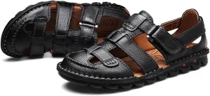 Mens Leather Casual Beach Fisherman Shoes Adjustable Driving Shoes Size 6.5 -Black