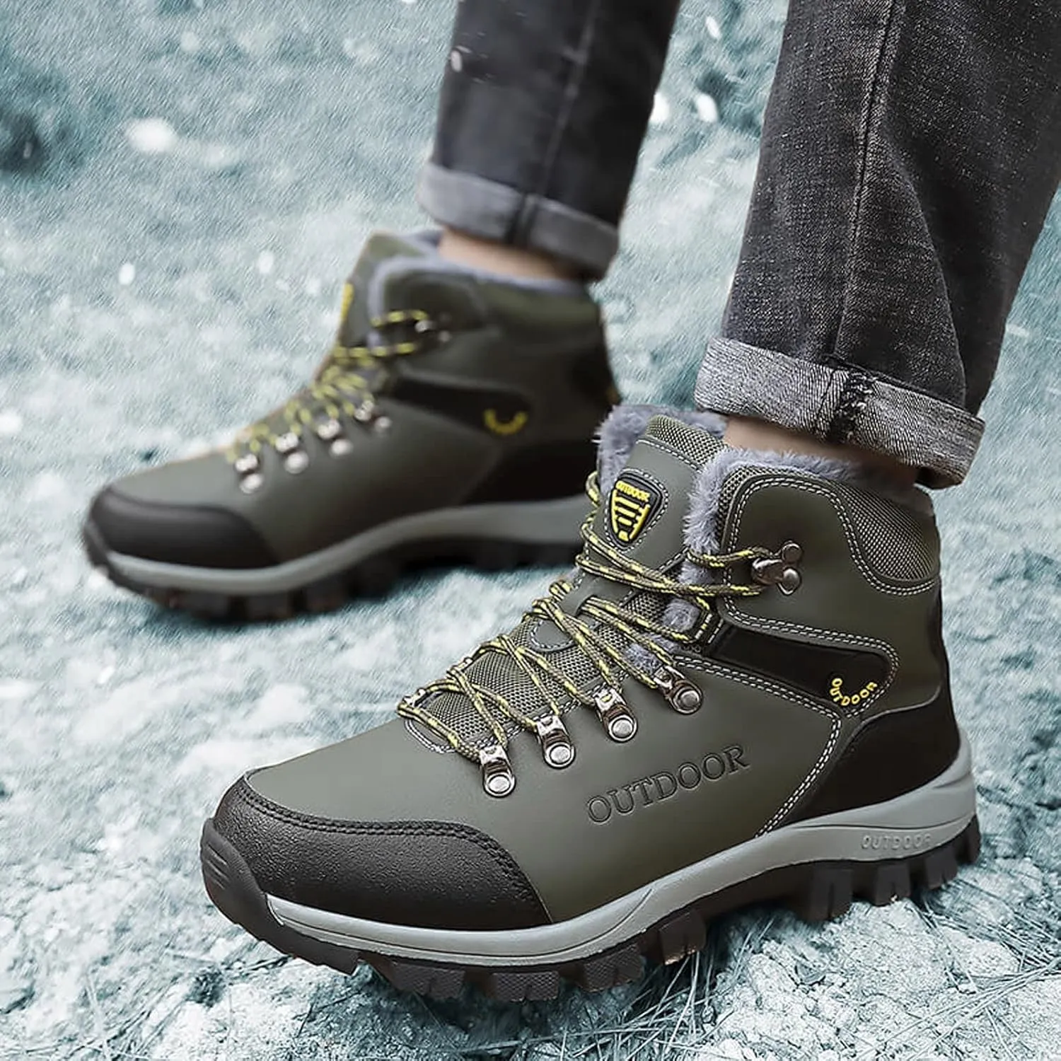 Men's Leather Casual Shoes Solid Color Lace Up Plus Cotton Casual Shoes Climbing Sneaker Boots for Men Leather Sneaker