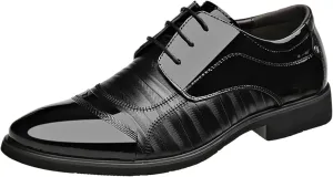 Men's Oxfords Dress Shoes Classic Business Leather Shoes， New Lace-up Breathable Patent Leather Shoes Man Office Wedding Flats