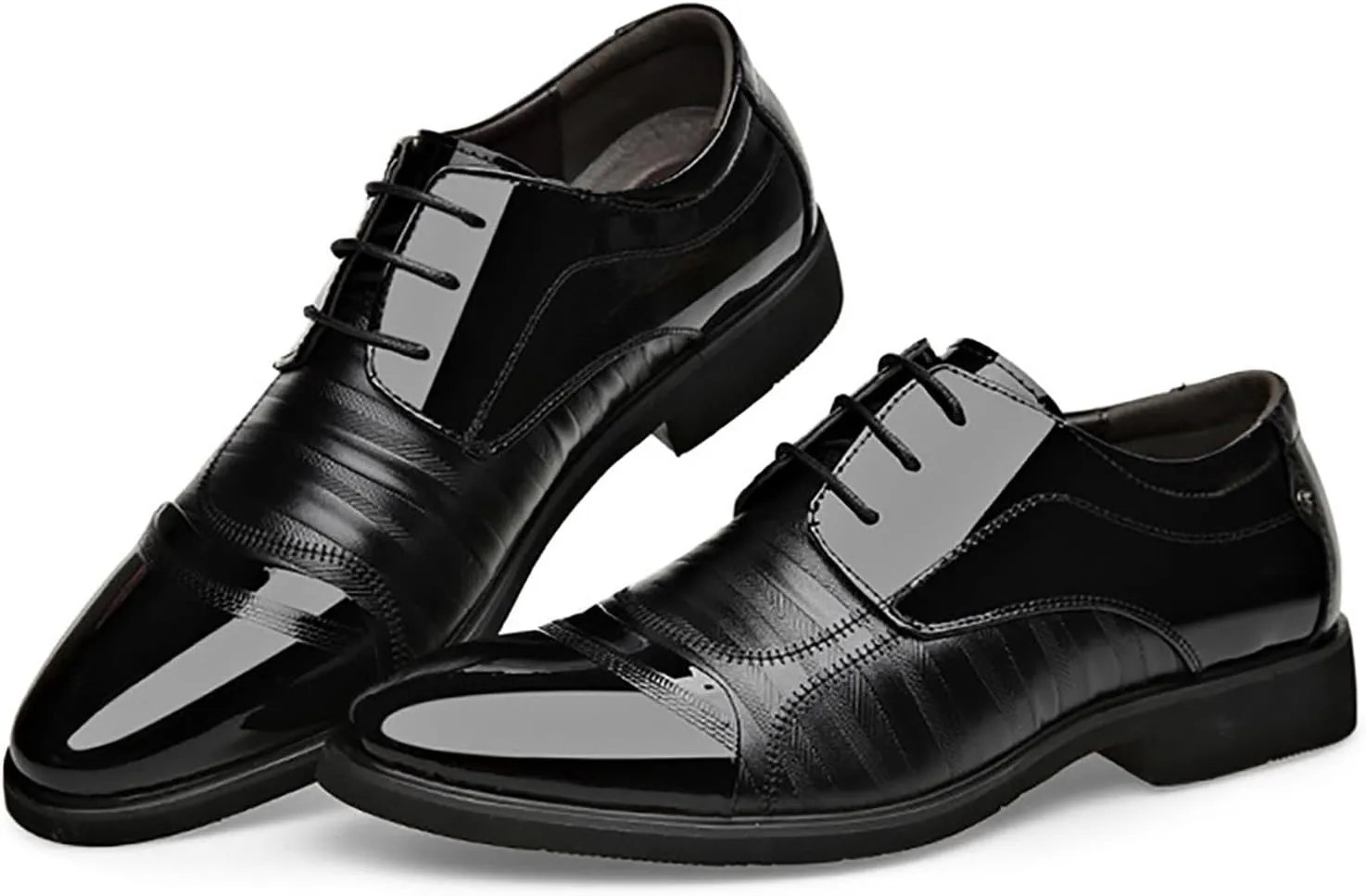 Men's Oxfords Dress Shoes Classic Business Leather Shoes， New Lace-up Breathable Patent Leather Shoes Man Office Wedding Flats