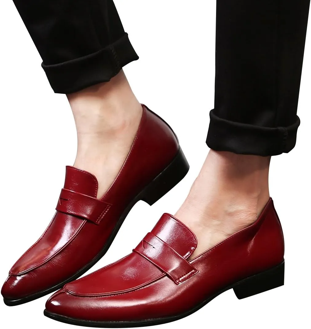 Men's Penny Loafer Casual Shoes Classic Modern Pointed Toe Slip On Dress Shoes Penny Loafer Casual Shoes Black Blue Red Brown
