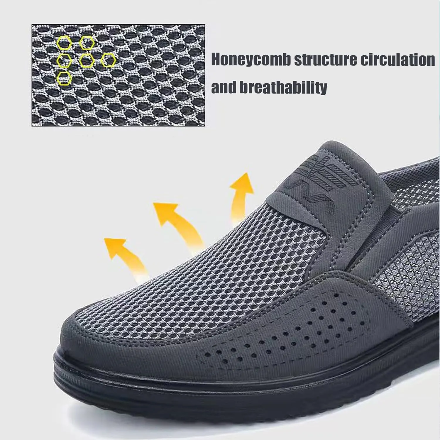 Men's Platform Non Slip Hollow Out Mesh Loafers Leisure Fashion Round Closed Toe Slip On Walking Sneakers Summer Breathable Work Driving dad Shoes