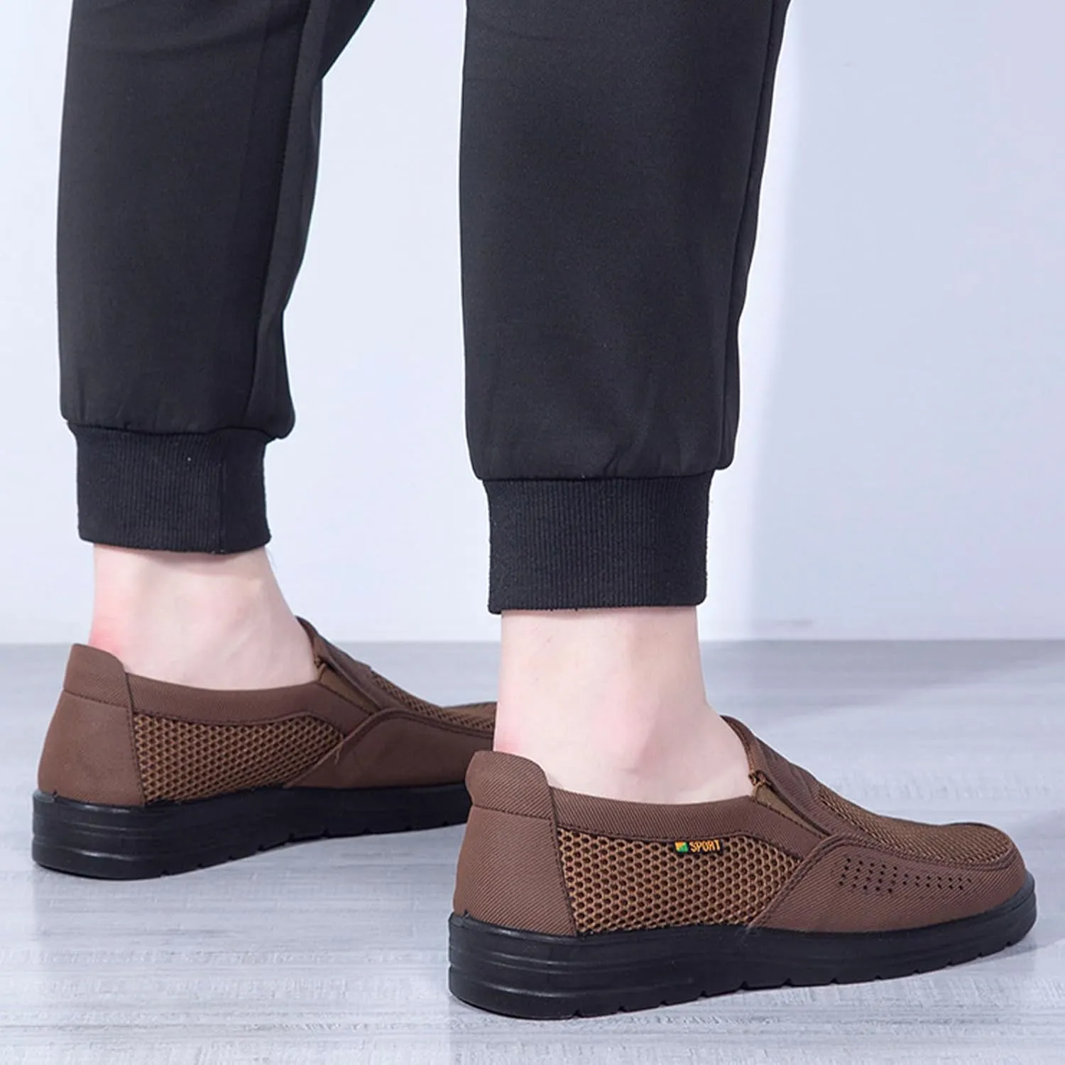 Men's Platform Non Slip Hollow Out Mesh Loafers Leisure Fashion Round Closed Toe Slip On Walking Sneakers Summer Breathable Work Driving dad Shoes