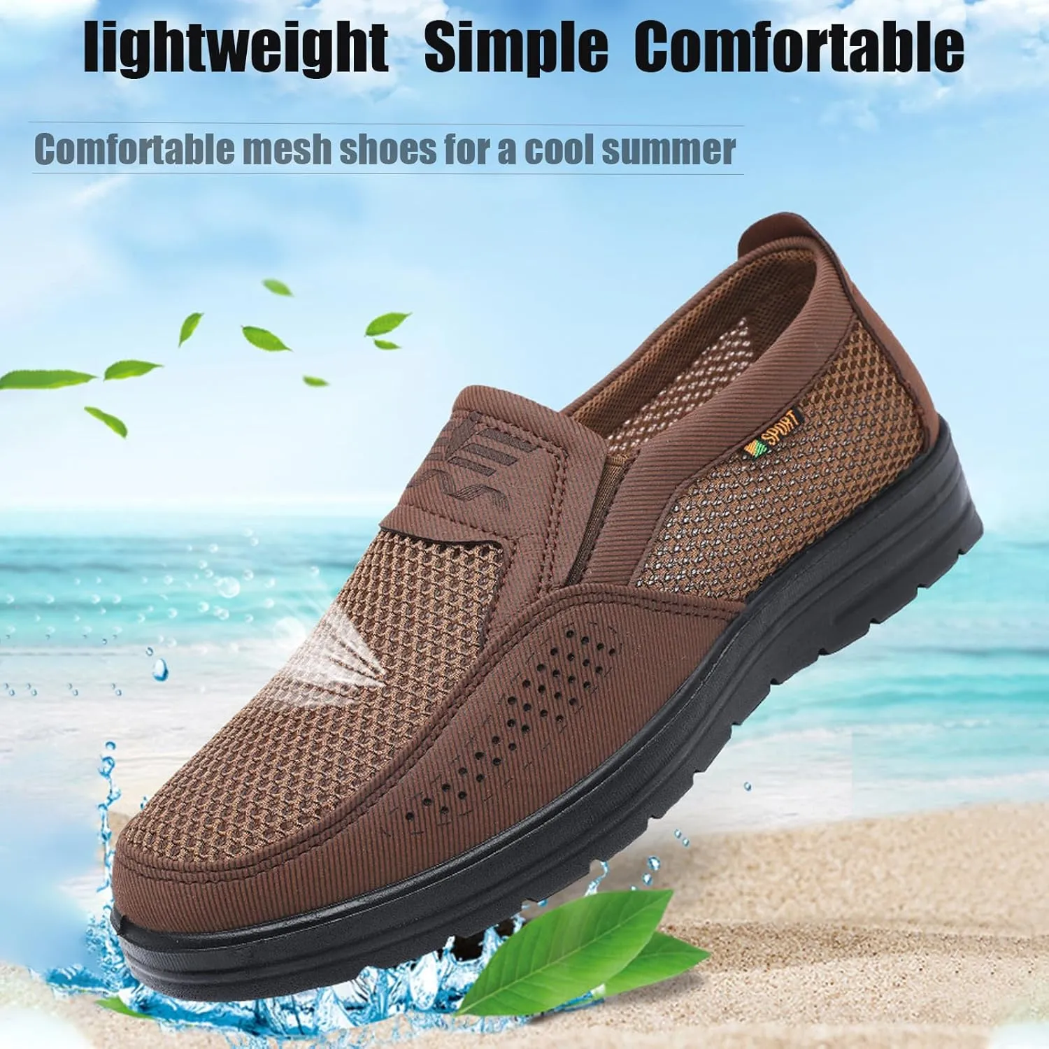 Men's Platform Non Slip Hollow Out Mesh Loafers Leisure Fashion Round Closed Toe Slip On Walking Sneakers Summer Breathable Work Driving dad Shoes