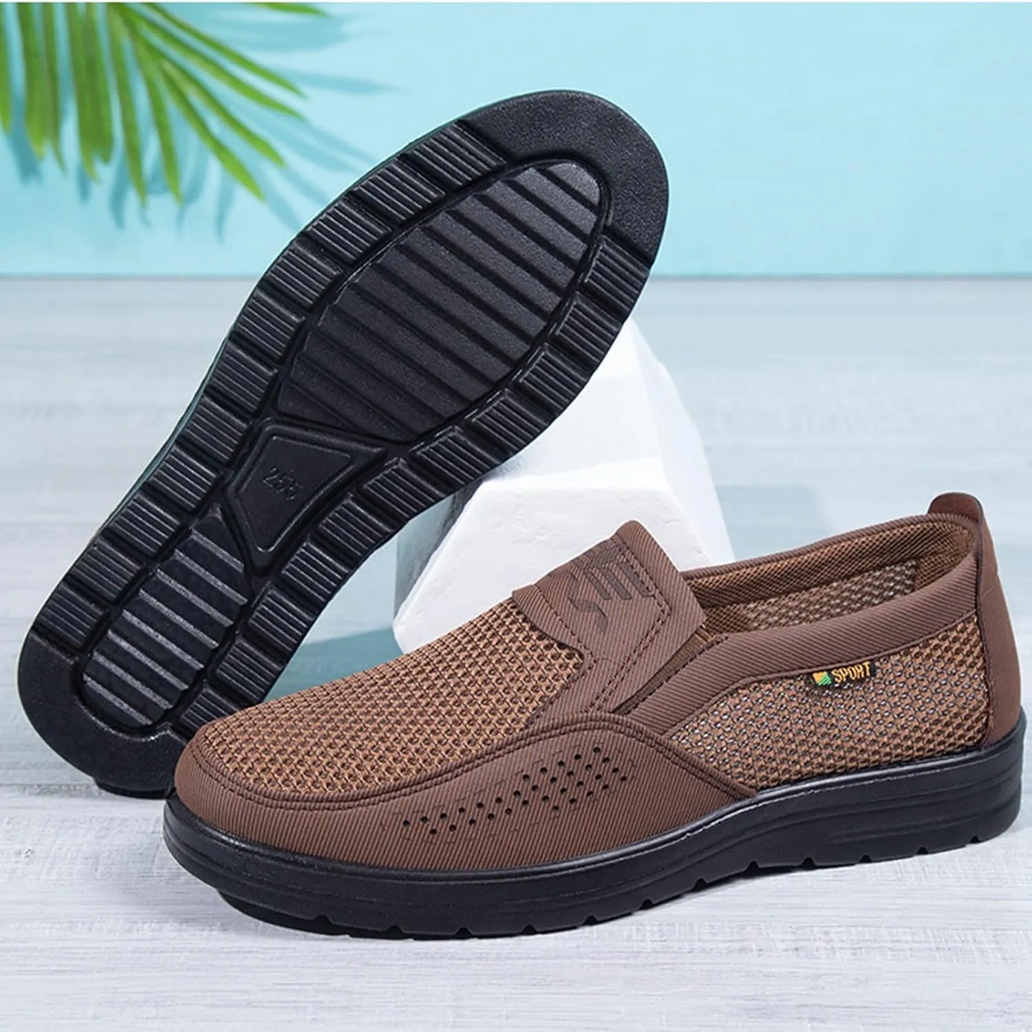 Men's Platform Non Slip Hollow Out Mesh Loafers Leisure Fashion Round Closed Toe Slip On Walking Sneakers Summer Breathable Work Driving dad Shoes