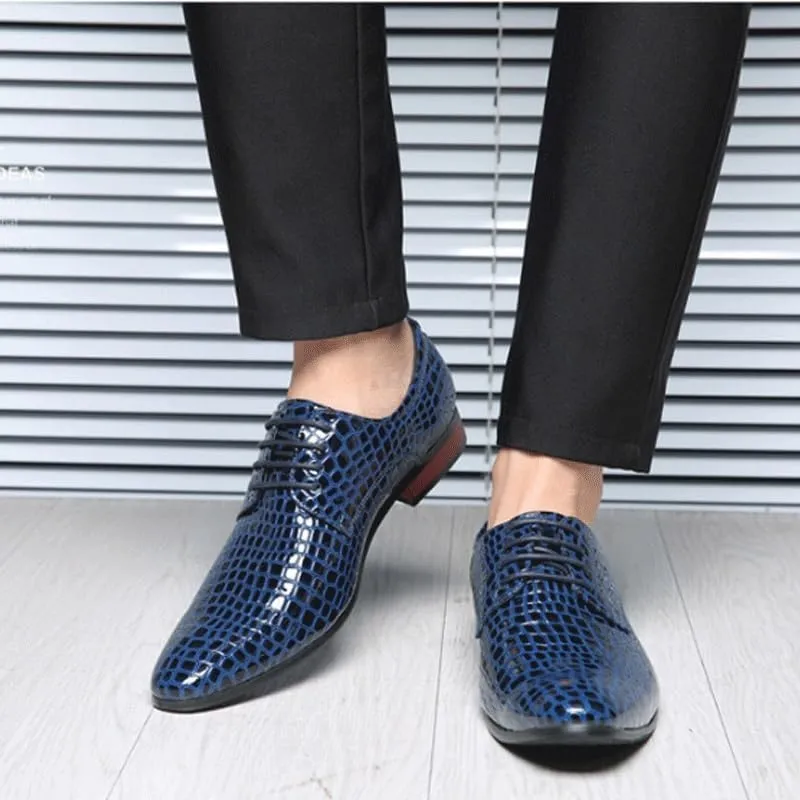 Men's Shiny Patent Leather Dress Shoes Casual Business Oxford Derby Leather Shoes Breathable Lace Up Shoes for Office Wear