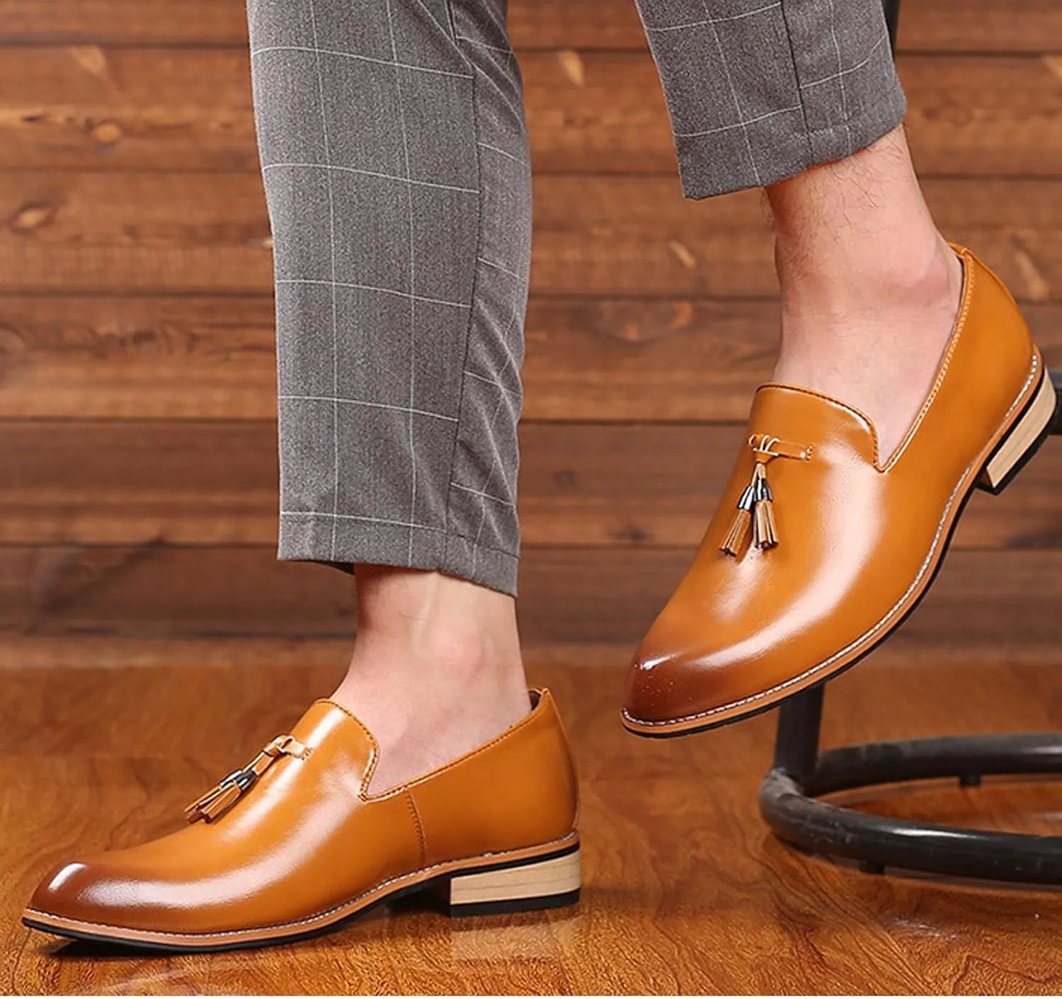 Men's Tassel Oxford Loafers,Slip On Italian Handmade Casual Business Patent Leather Shoes,Non-Slip Wedding Party Leather Shoes