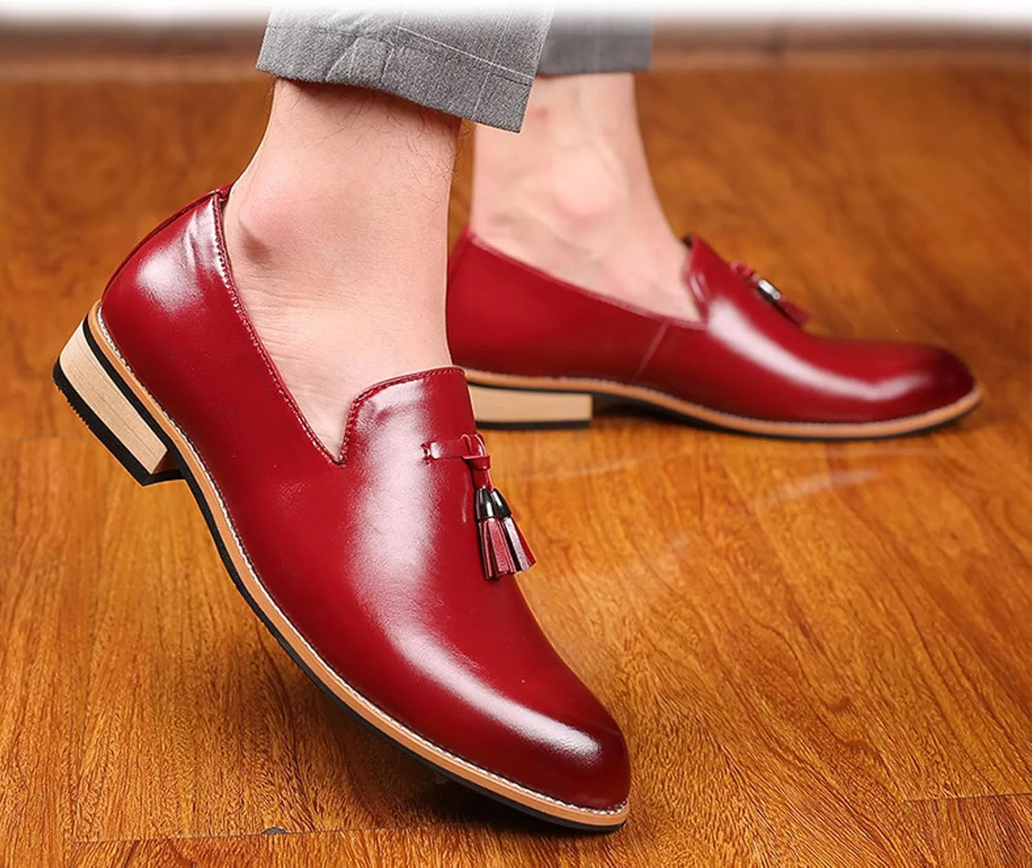 Men's Tassel Oxford Loafers,Slip On Italian Handmade Casual Business Patent Leather Shoes,Non-Slip Wedding Party Leather Shoes