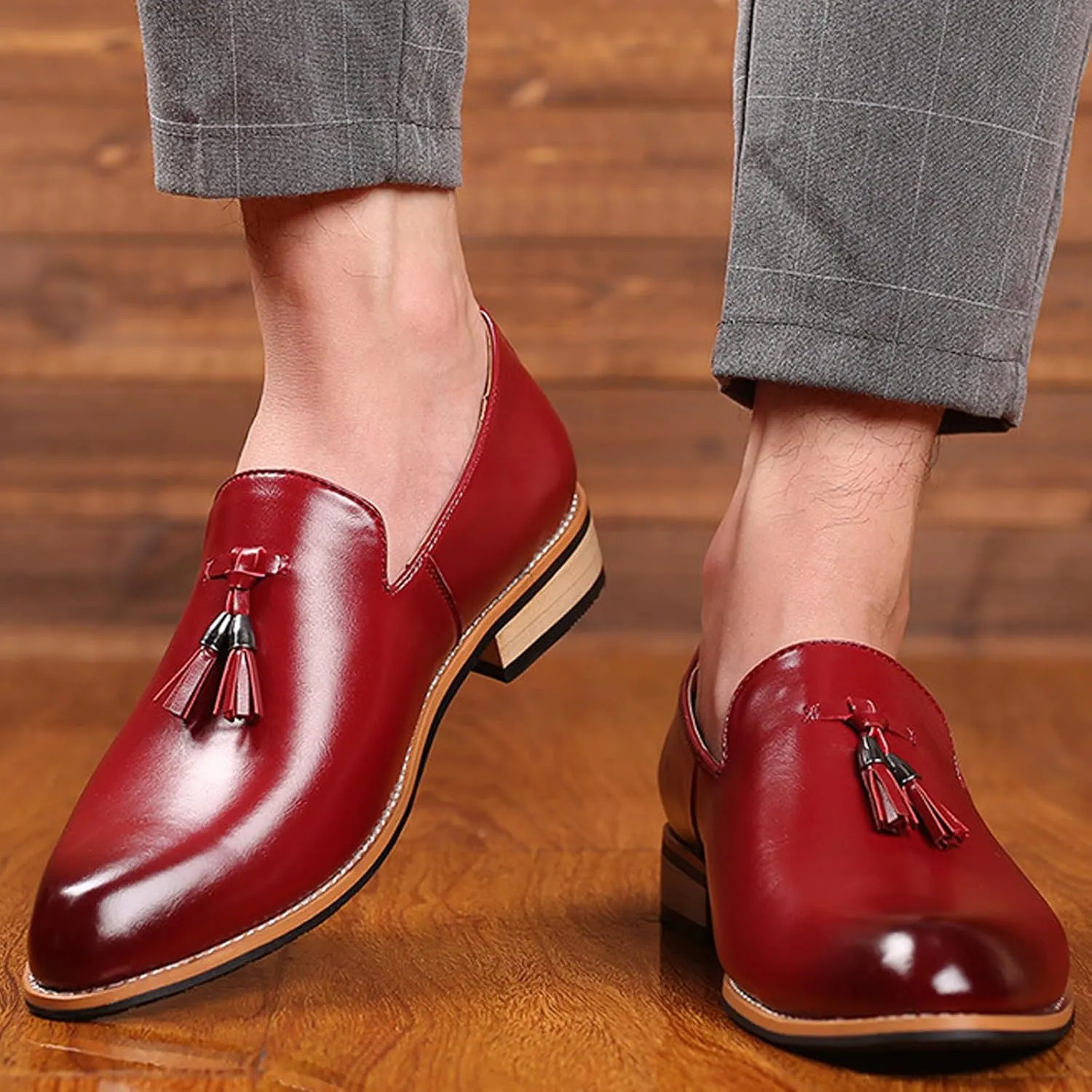 Men's Tassel Oxford Loafers,Slip On Italian Handmade Casual Business Patent Leather Shoes,Non-Slip Wedding Party Leather Shoes
