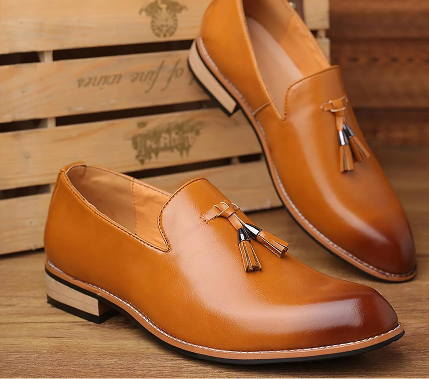 Men's Tassel Oxford Loafers,Slip On Italian Handmade Casual Business Patent Leather Shoes,Non-Slip Wedding Party Leather Shoes