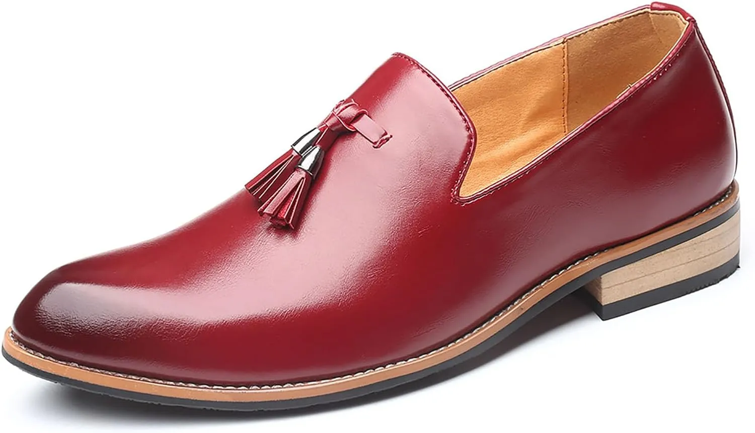 Men's Tassel Oxford Loafers,Slip On Italian Handmade Casual Business Patent Leather Shoes,Non-Slip Wedding Party Leather Shoes