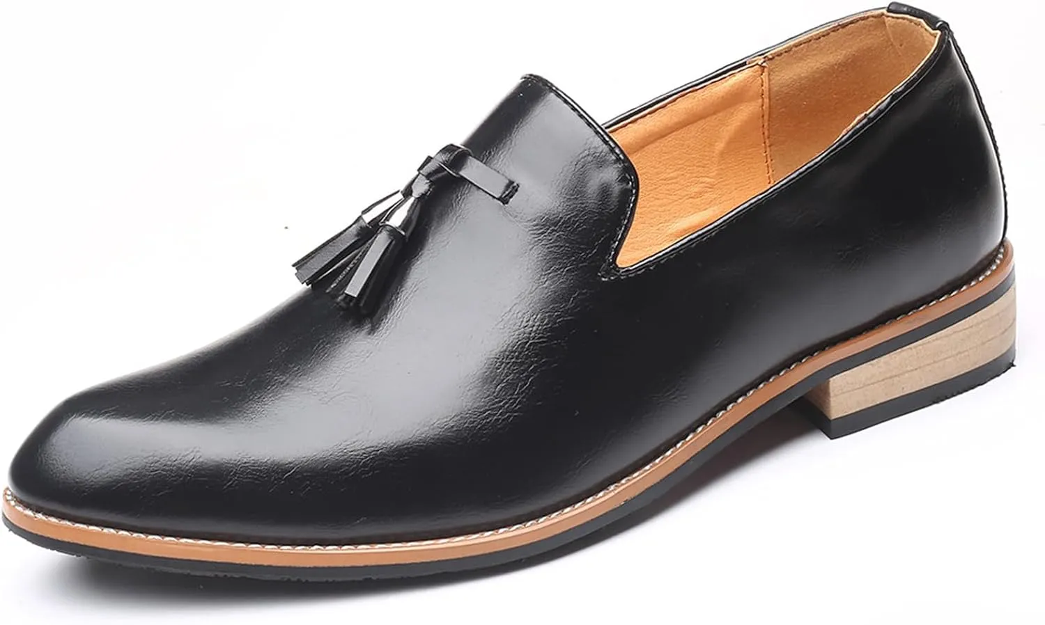 Men's Tassel Oxford Loafers,Slip On Italian Handmade Casual Business Patent Leather Shoes,Non-Slip Wedding Party Leather Shoes