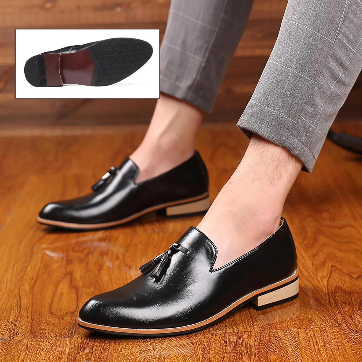 Men's Tassel Oxford Loafers,Slip On Italian Handmade Casual Business Patent Leather Shoes,Non-Slip Wedding Party Leather Shoes