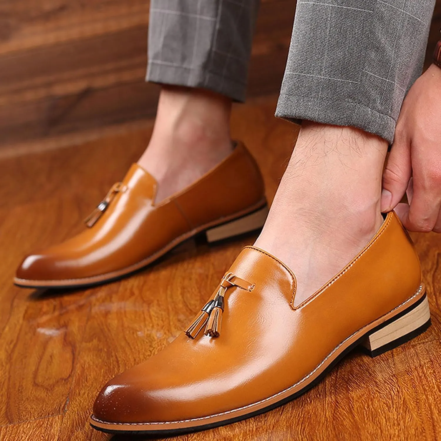 Men's Tassel Oxford Loafers,Slip On Italian Handmade Casual Business Patent Leather Shoes,Non-Slip Wedding Party Leather Shoes