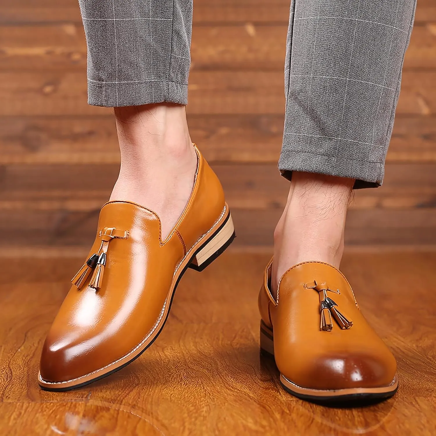 Men's Tassel Oxford Loafers,Slip On Italian Handmade Casual Business Patent Leather Shoes,Non-Slip Wedding Party Leather Shoes