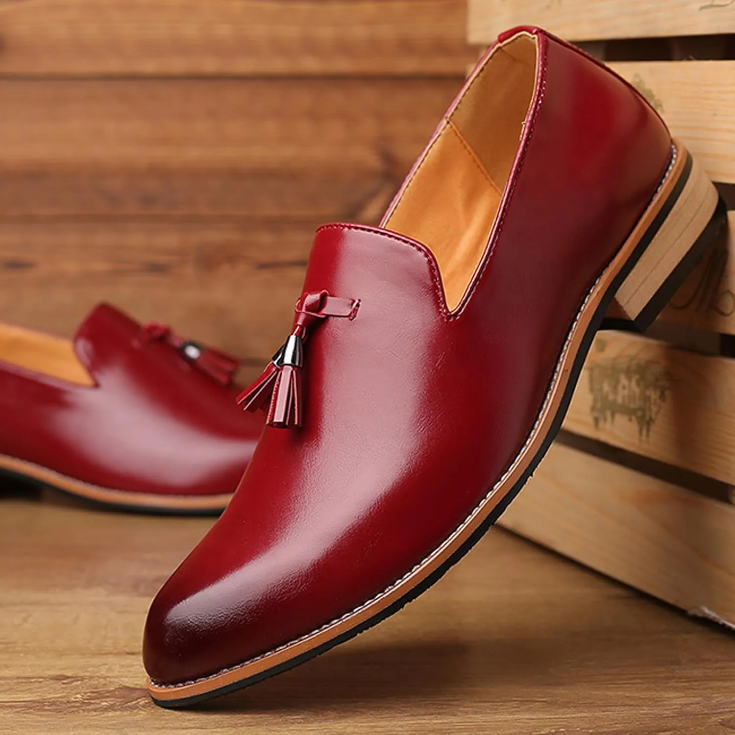Men's Tassel Oxford Loafers,Slip On Italian Handmade Casual Business Patent Leather Shoes,Non-Slip Wedding Party Leather Shoes