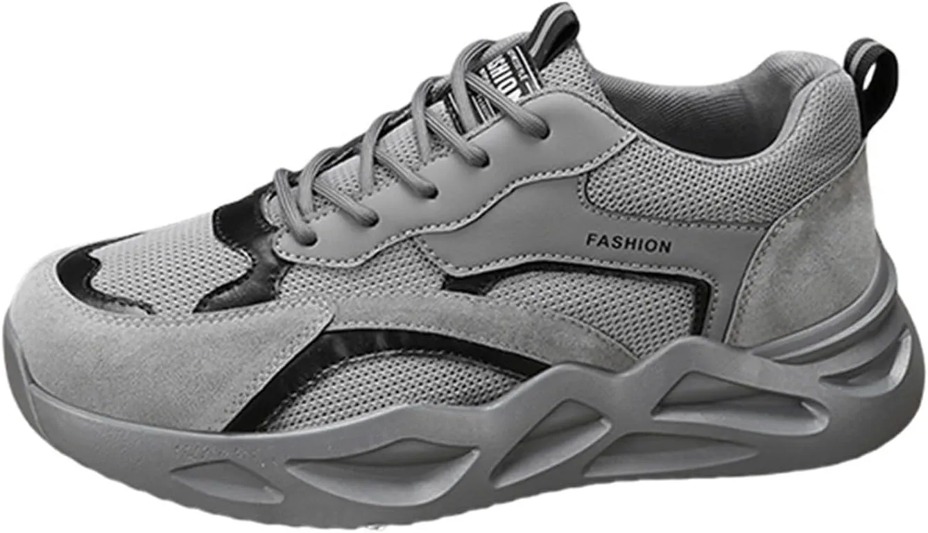 Mesh Sneakers for Men Thick Sole Lace-up Breathable Walking Running Shoes Comfortable Tennis Shoes Non Slip Casual Mens Outdoor Sport Sneakers