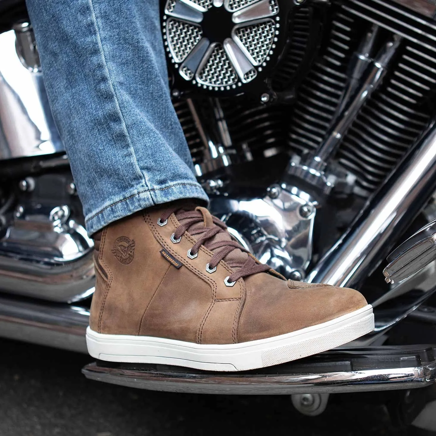 Milwaukee Leather MBM9113 Men's Brown Waterproof Leather Motorcycle Reinforced Riding Shoes w/Ankle Support - 8.5