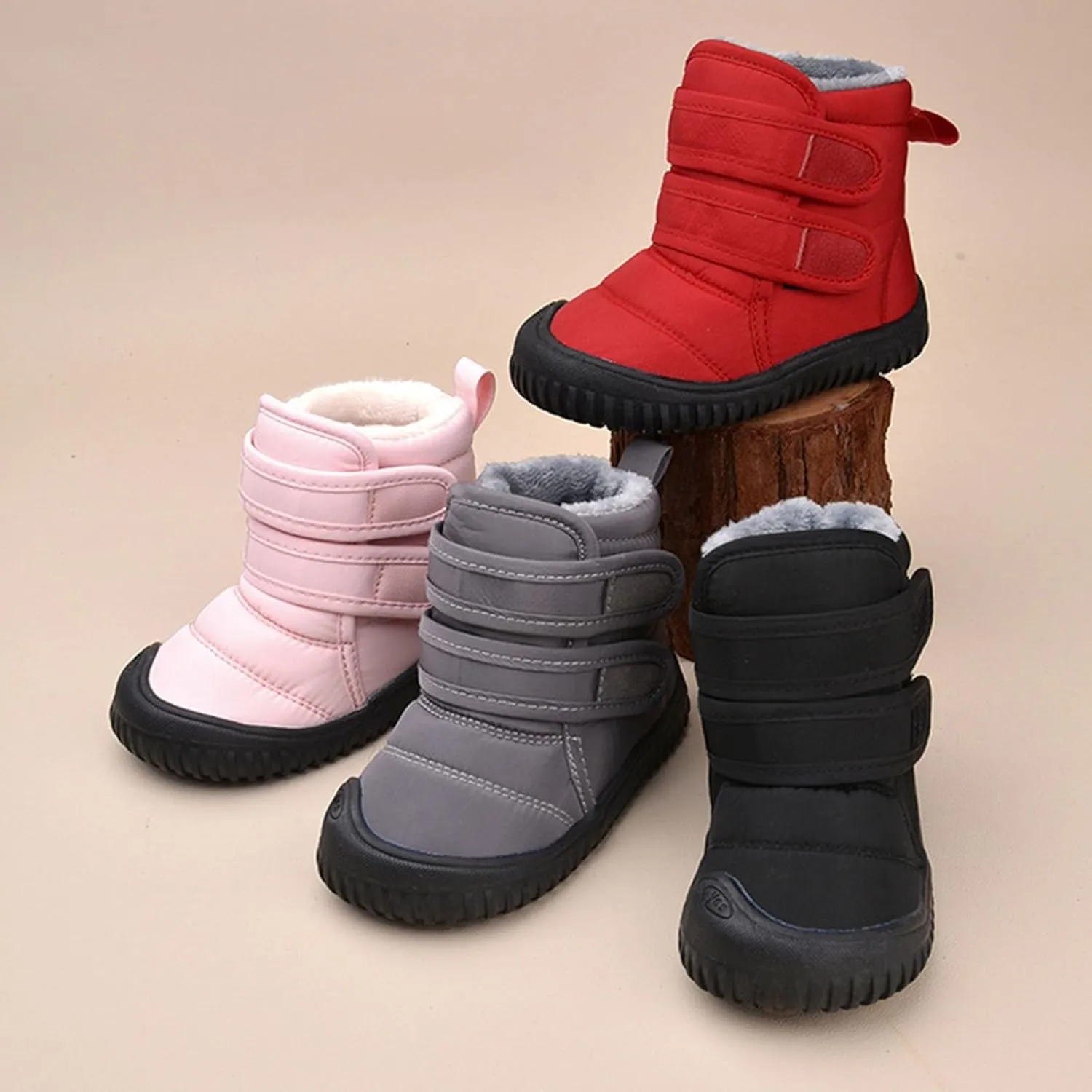 Padded Fuzzy Snow Booties For Boys Kids Open Toe Loafers Winter Ski Shoes Toddler Chunky Sole Non Slip Warm Shoes