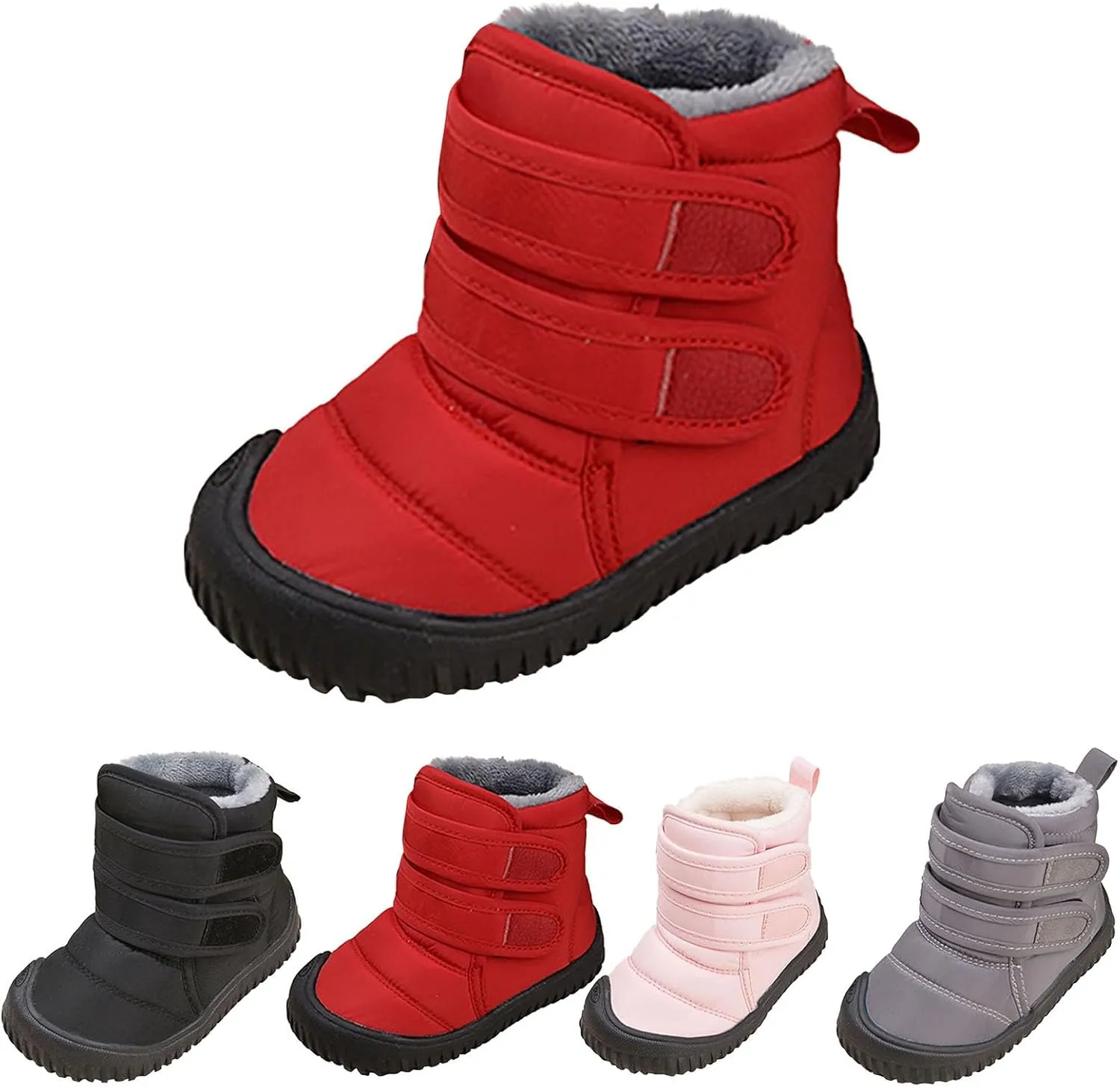 Padded Fuzzy Snow Booties For Boys Kids Open Toe Loafers Winter Ski Shoes Toddler Chunky Sole Non Slip Warm Shoes