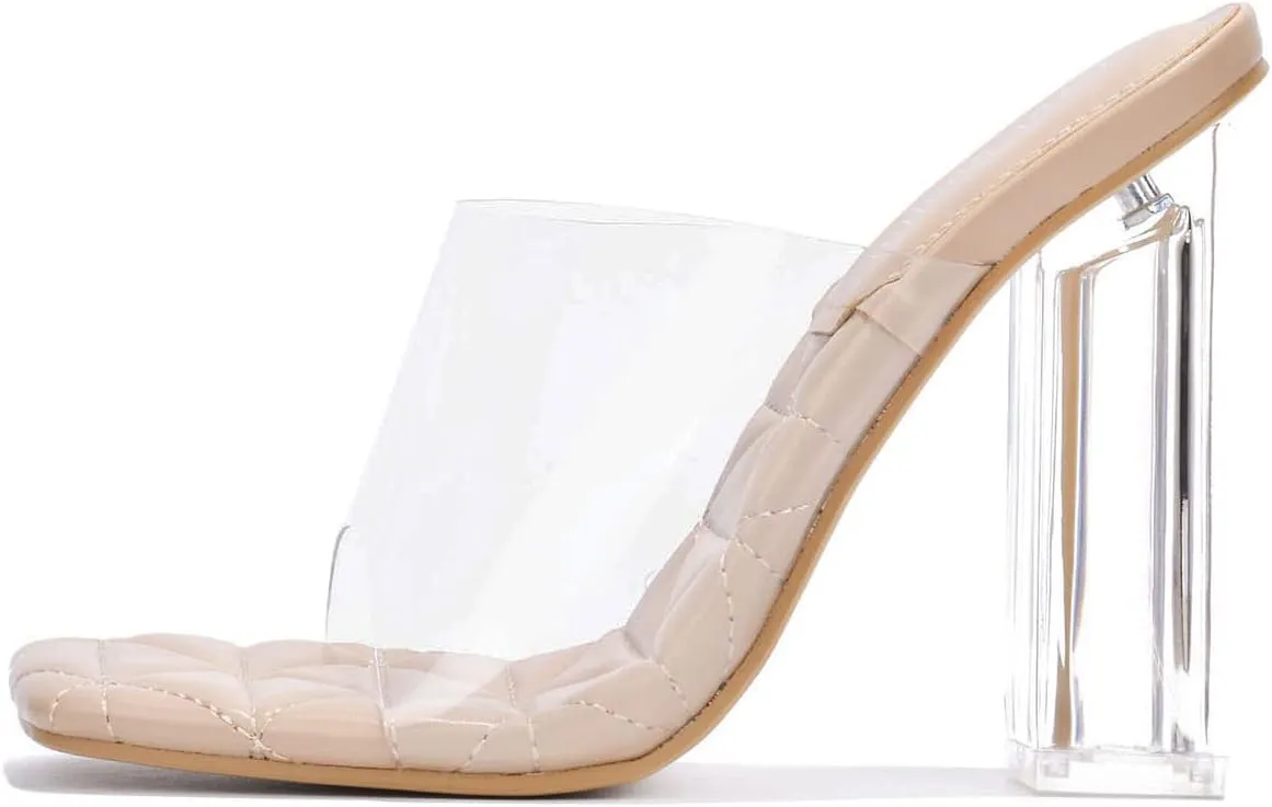 Pensy Square Toe Clear Block High Heels (Pensy)