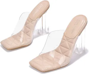 Pensy Square Toe Clear Block High Heels (Pensy)