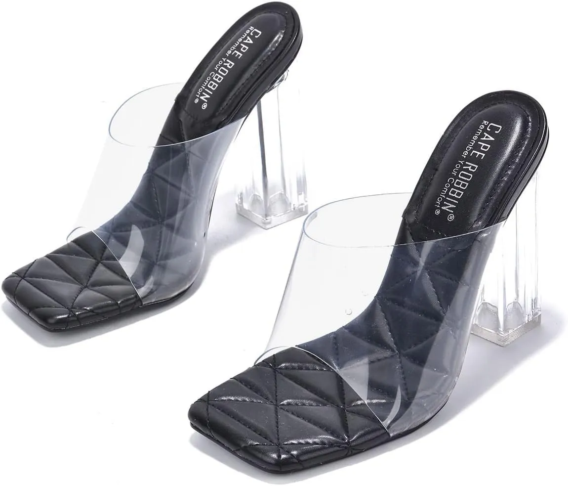 Pensy Square Toe Clear Block High Heels (Pensy)