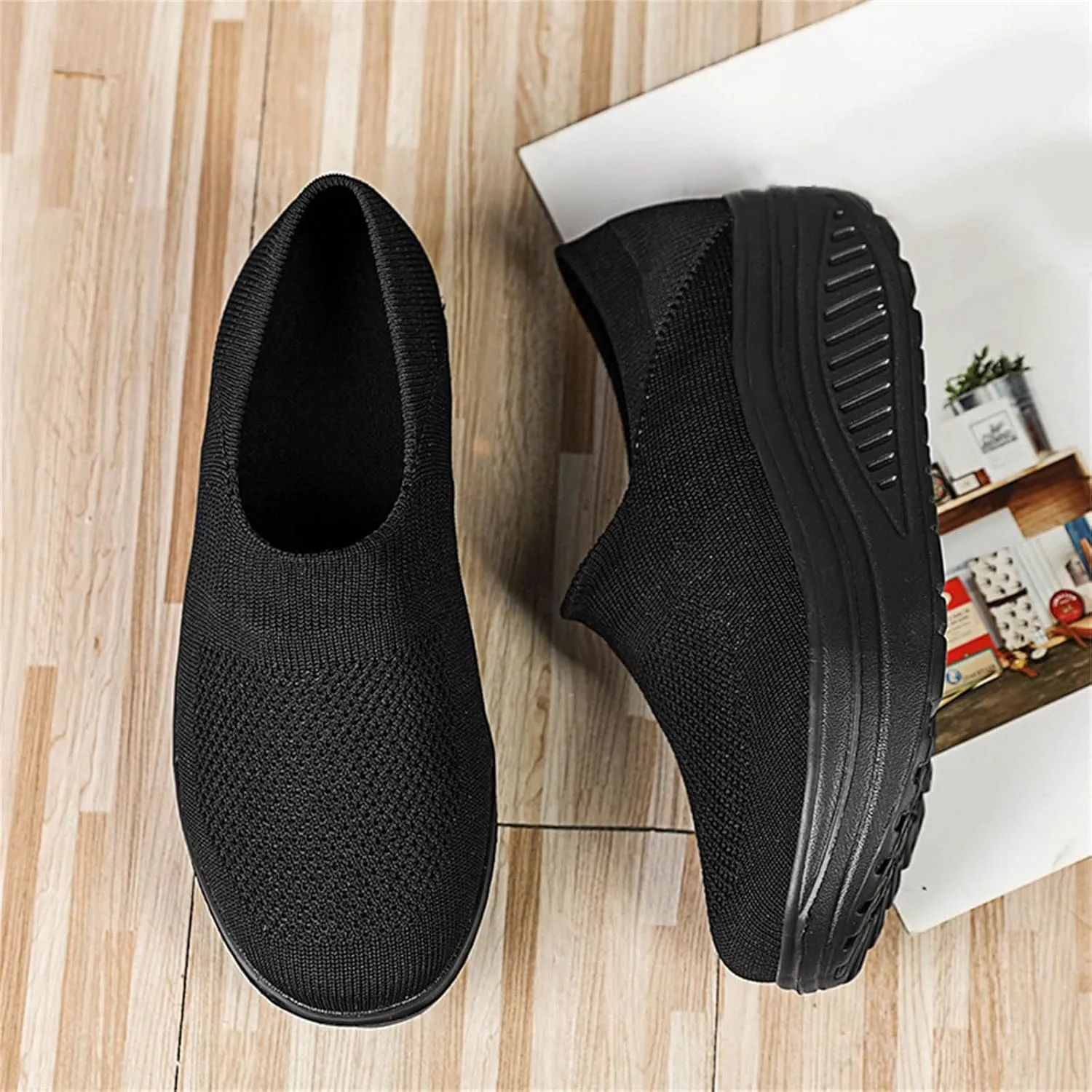 Platform Sneakers for Women Wide Toe All Black Tennis Shoes for Women Slip On Womens Fall Shoes 2023 Casual Wedge Sneakers for Women Dressy Sneakers Non Slip Work Shoes for Women
