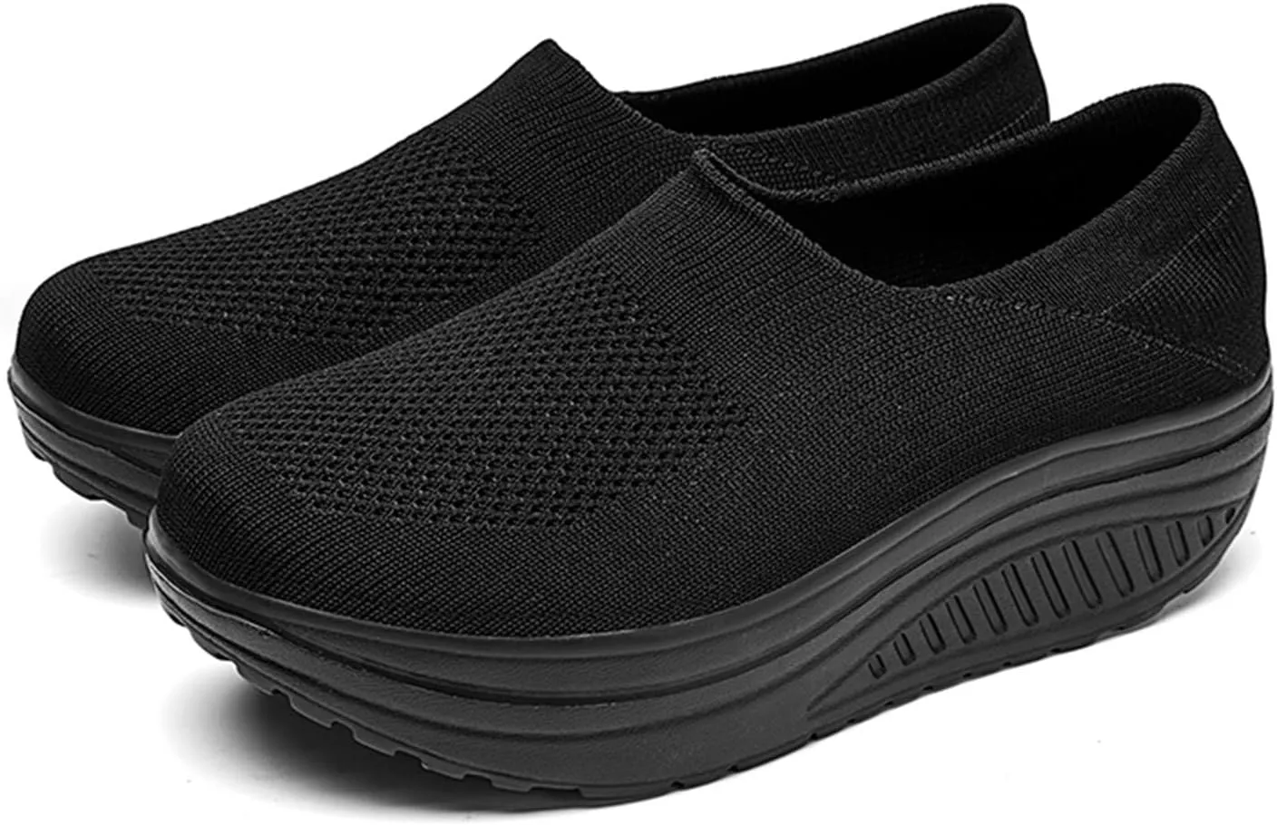 Platform Sneakers for Women Wide Toe All Black Tennis Shoes for Women Slip On Womens Fall Shoes 2023 Casual Wedge Sneakers for Women Dressy Sneakers Non Slip Work Shoes for Women