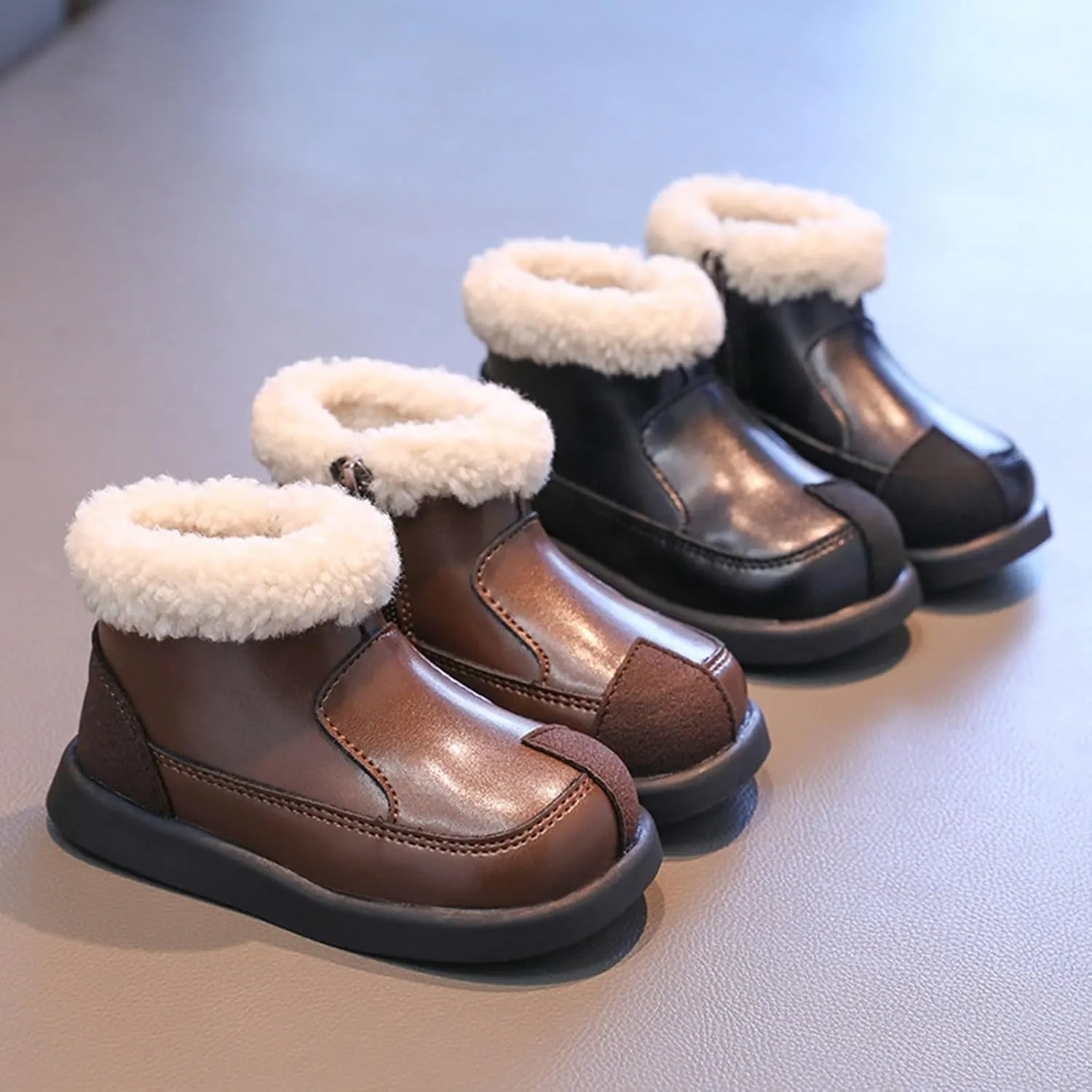 Plush ining Fr Ankle Winter Boots for Girls Kids Soft Warm Zipper Snow Booties Stylish Indoor Outdoor Shoes